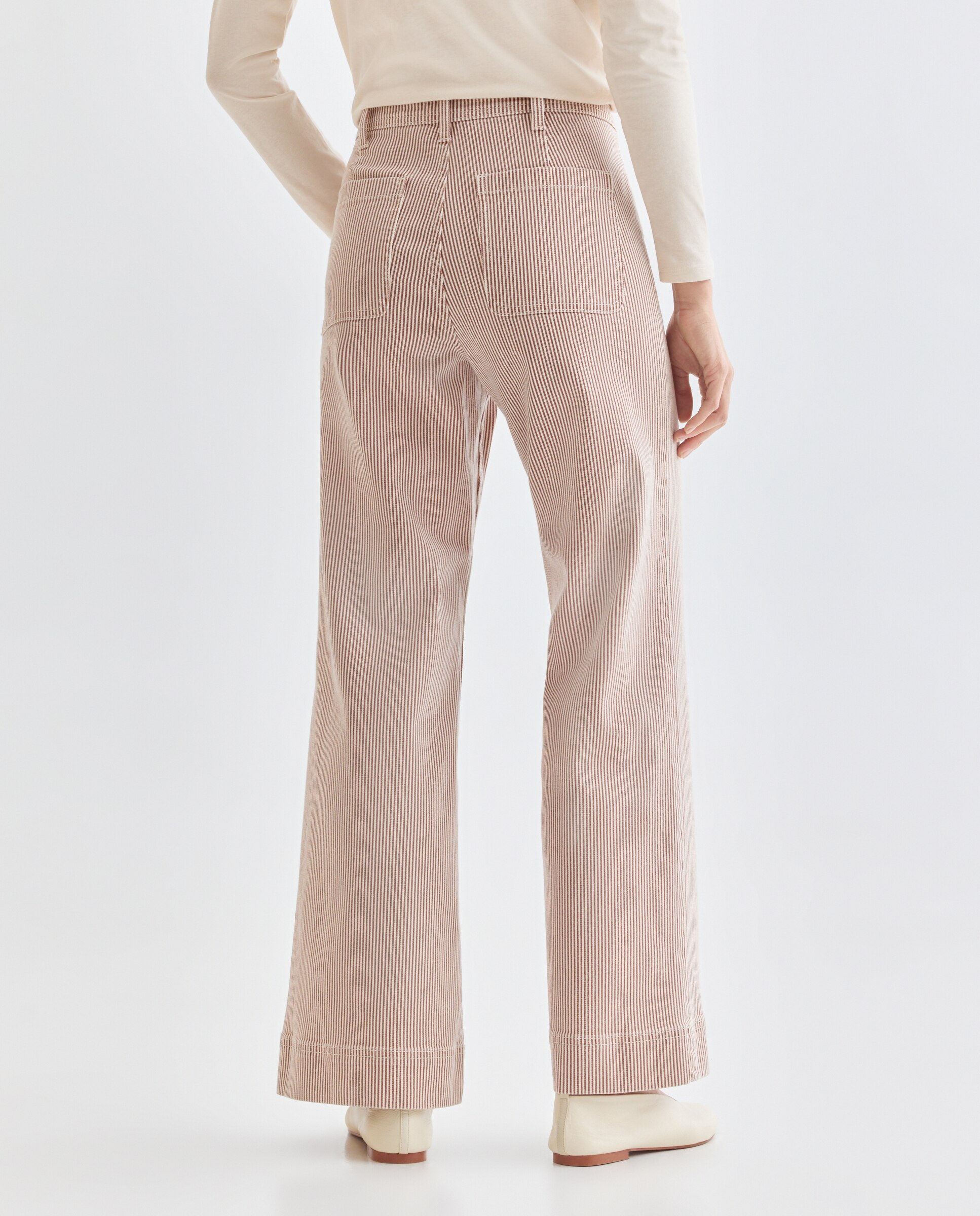 Pantalón de mujer wide-leg de rayas con bolsillos Marrón-3