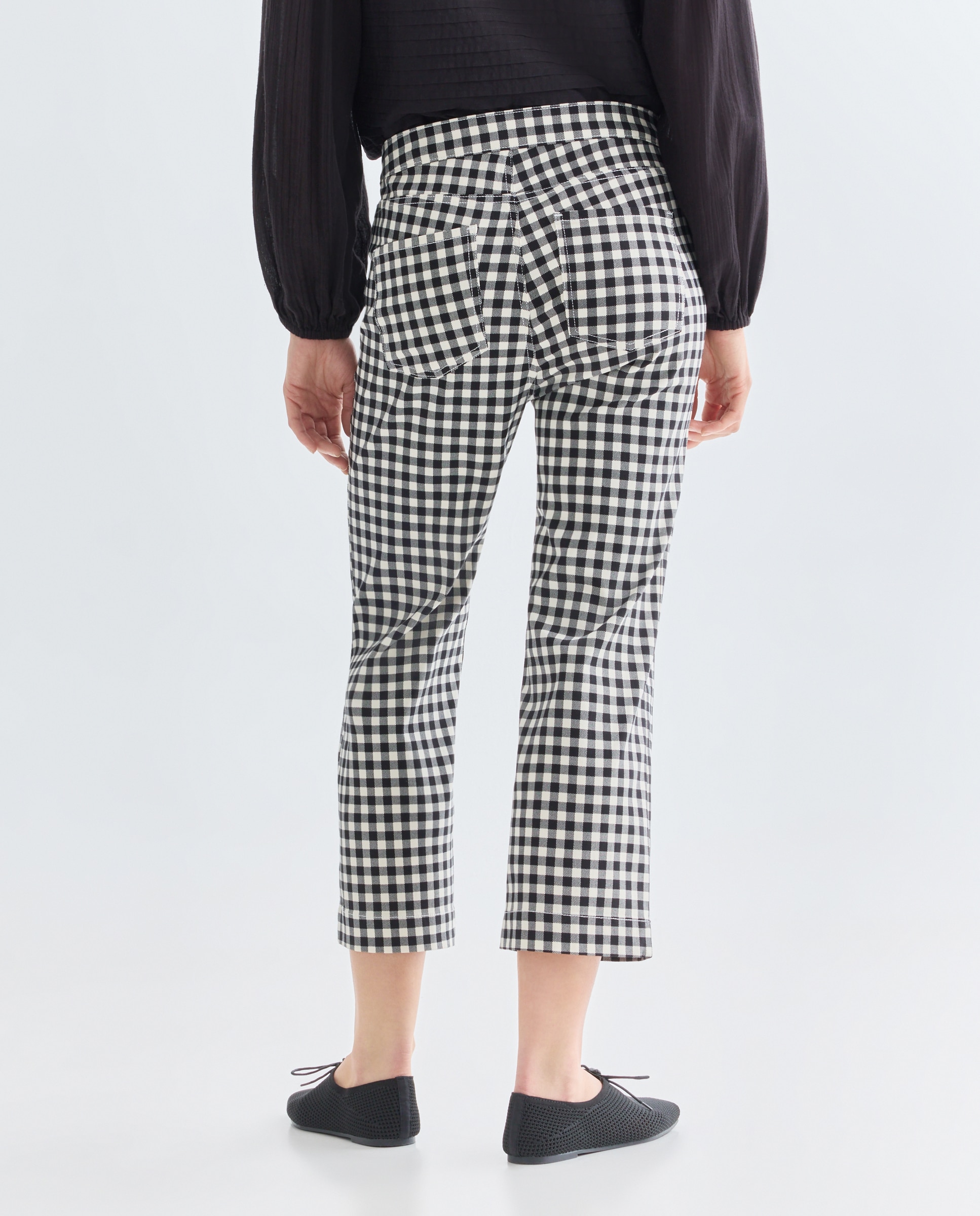 Pantalon de mujer recto de cuadros vichy Negro-3