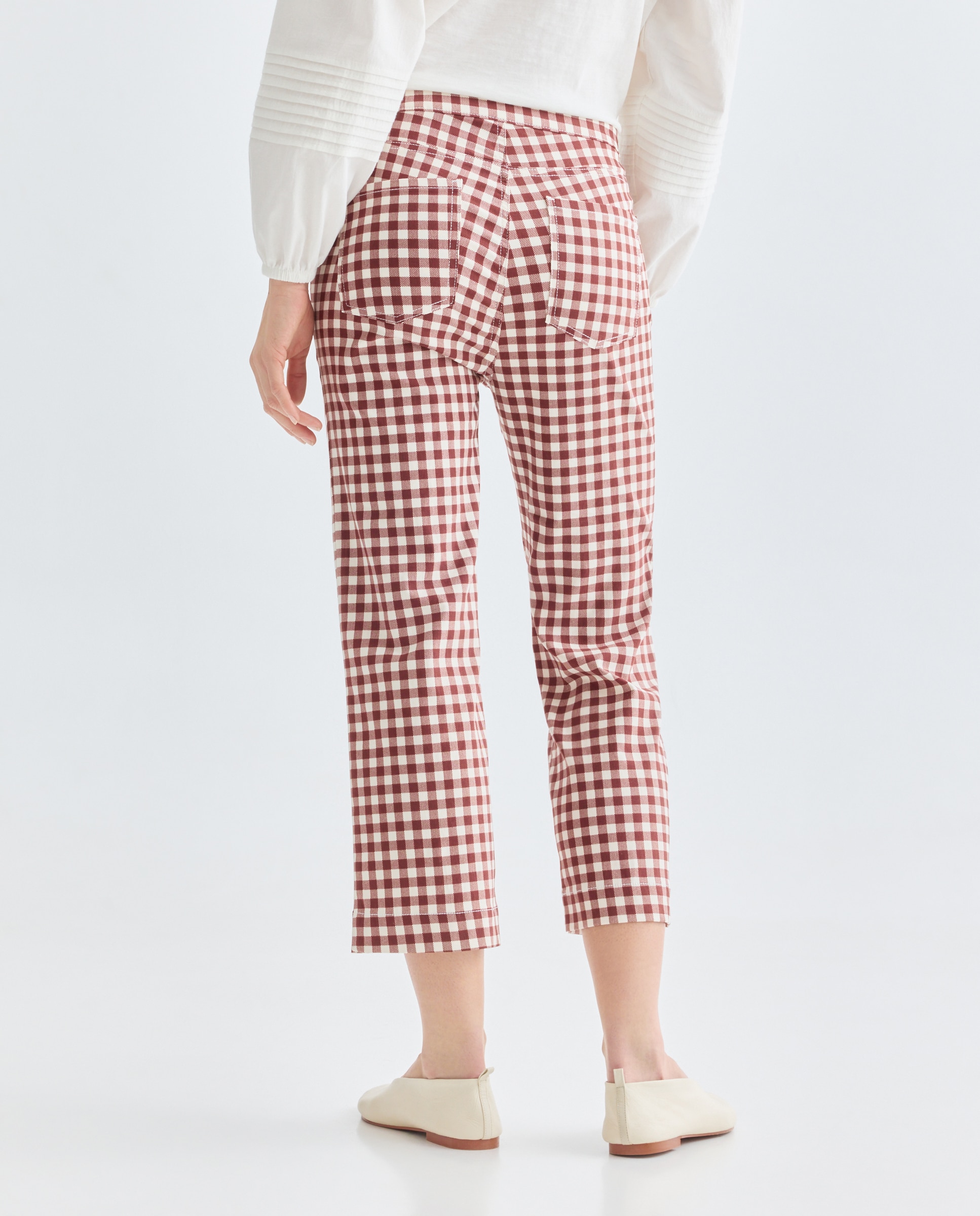 Pantalon de mujer recto de cuadros vichy Marrón-3