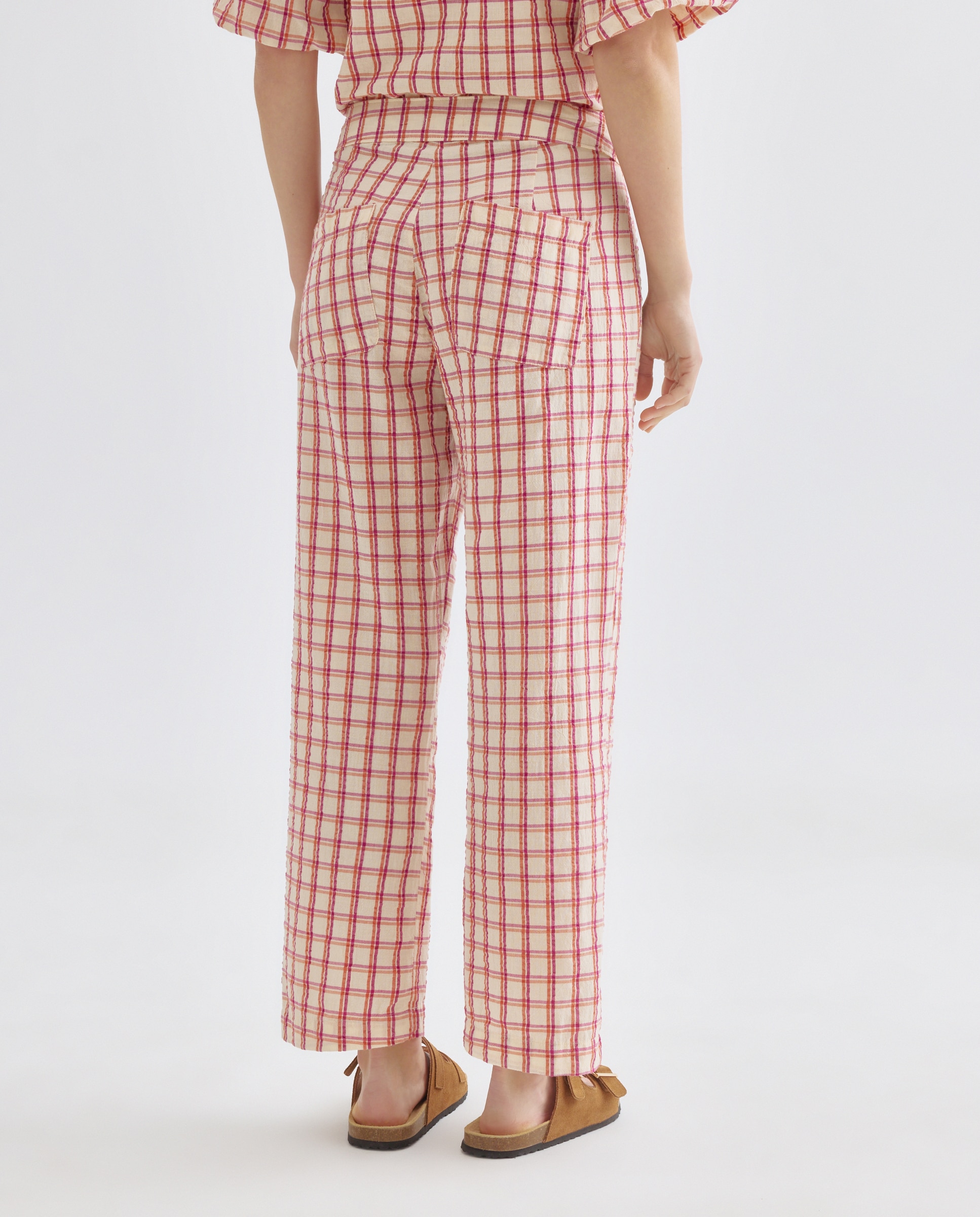 Pantalón de mujer recto de cuadros total look Morado-3