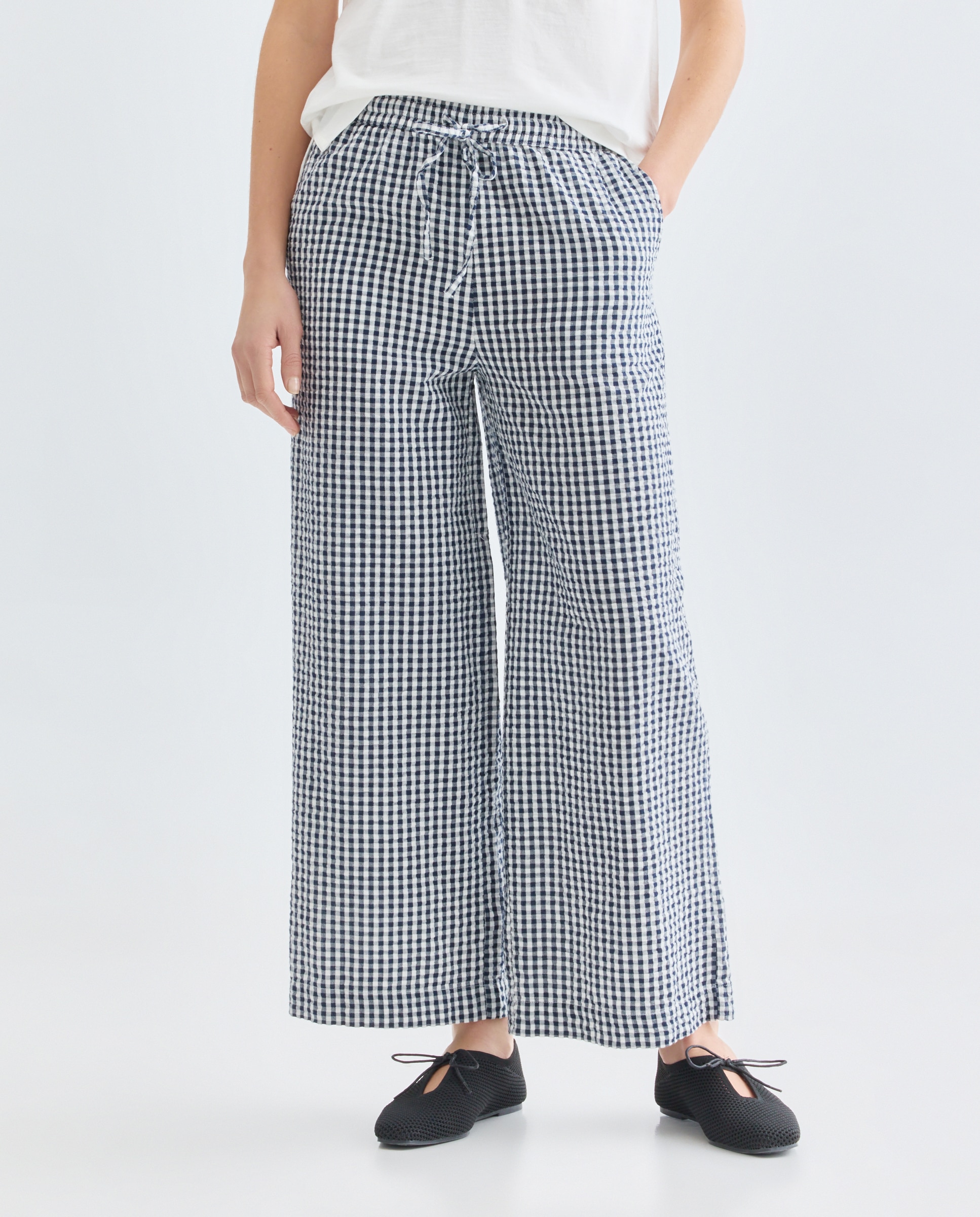 Pantalón de mujer de algodón vichy Azul-2