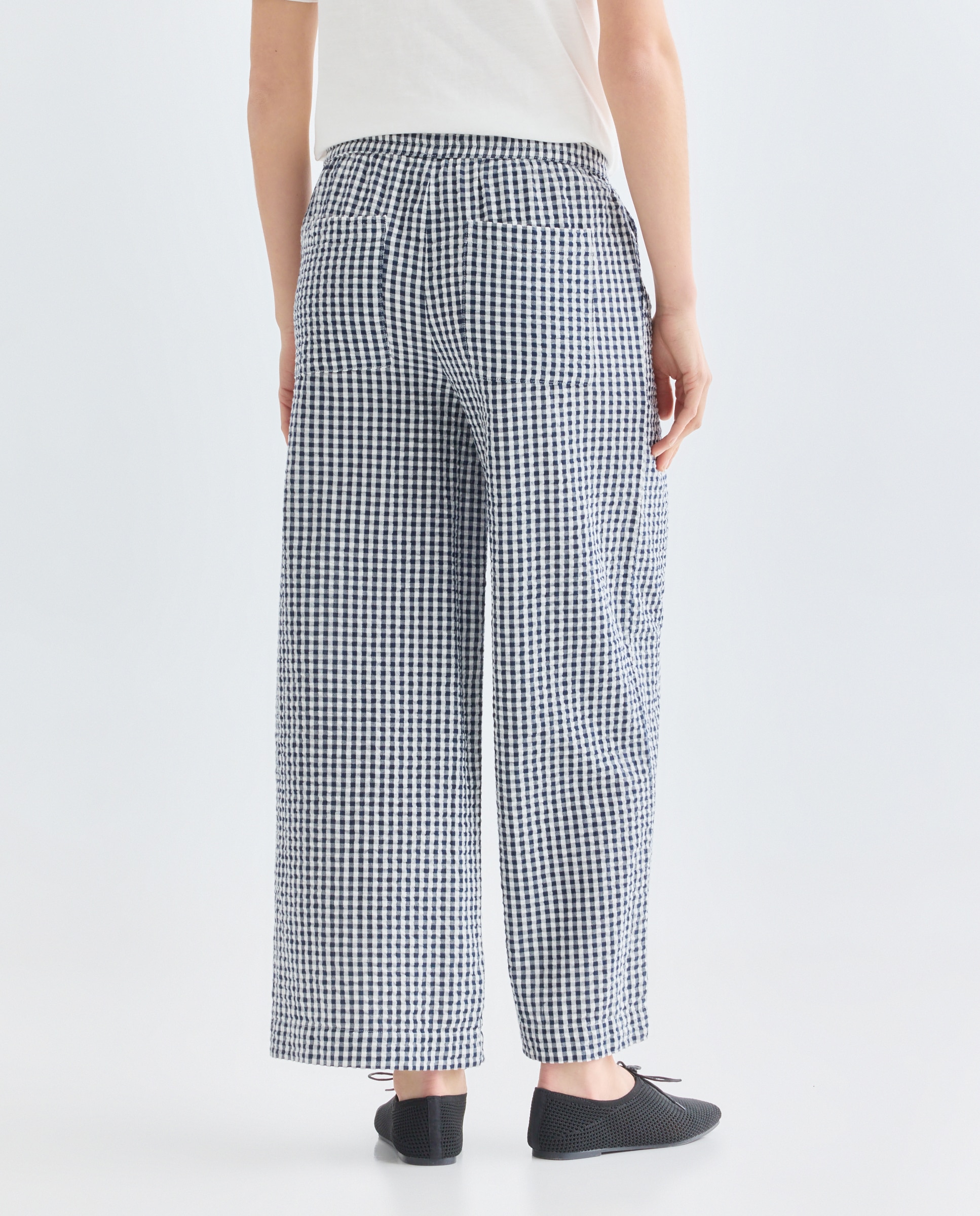 Pantalón de mujer de algodón vichy Azul-3