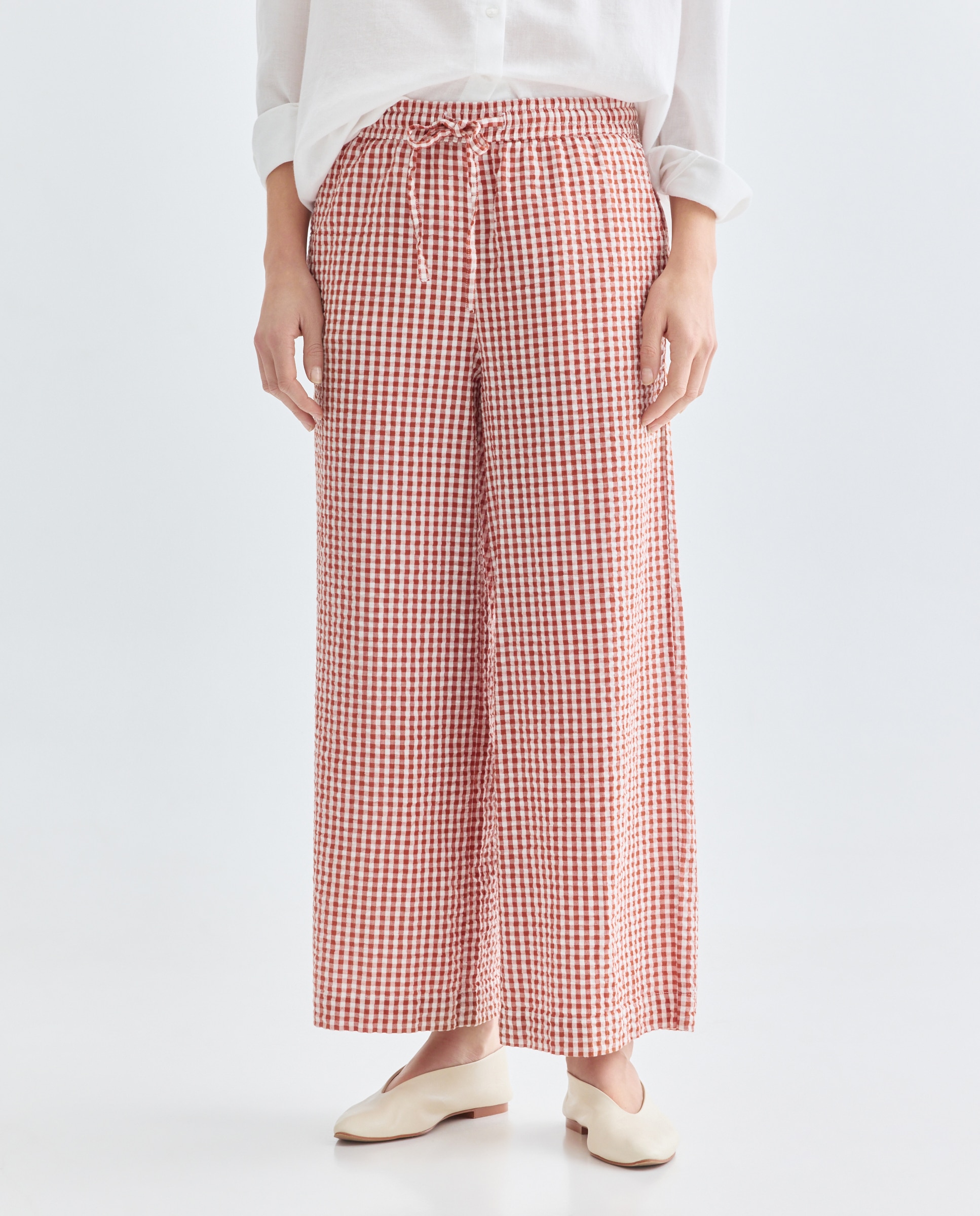 Pantalón de mujer de algodón vichy Rojo-2