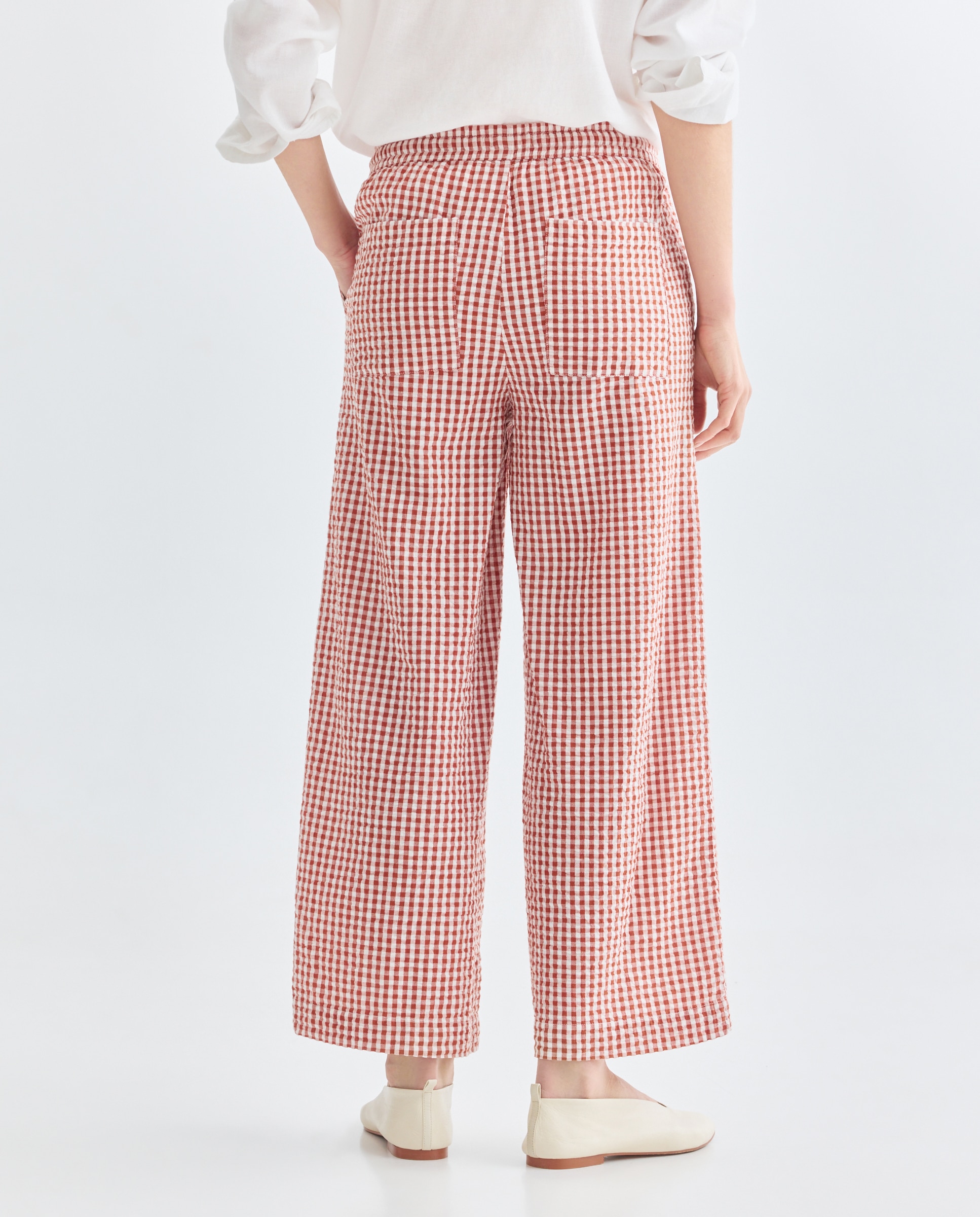 Pantalón de mujer de algodón vichy Rojo-3