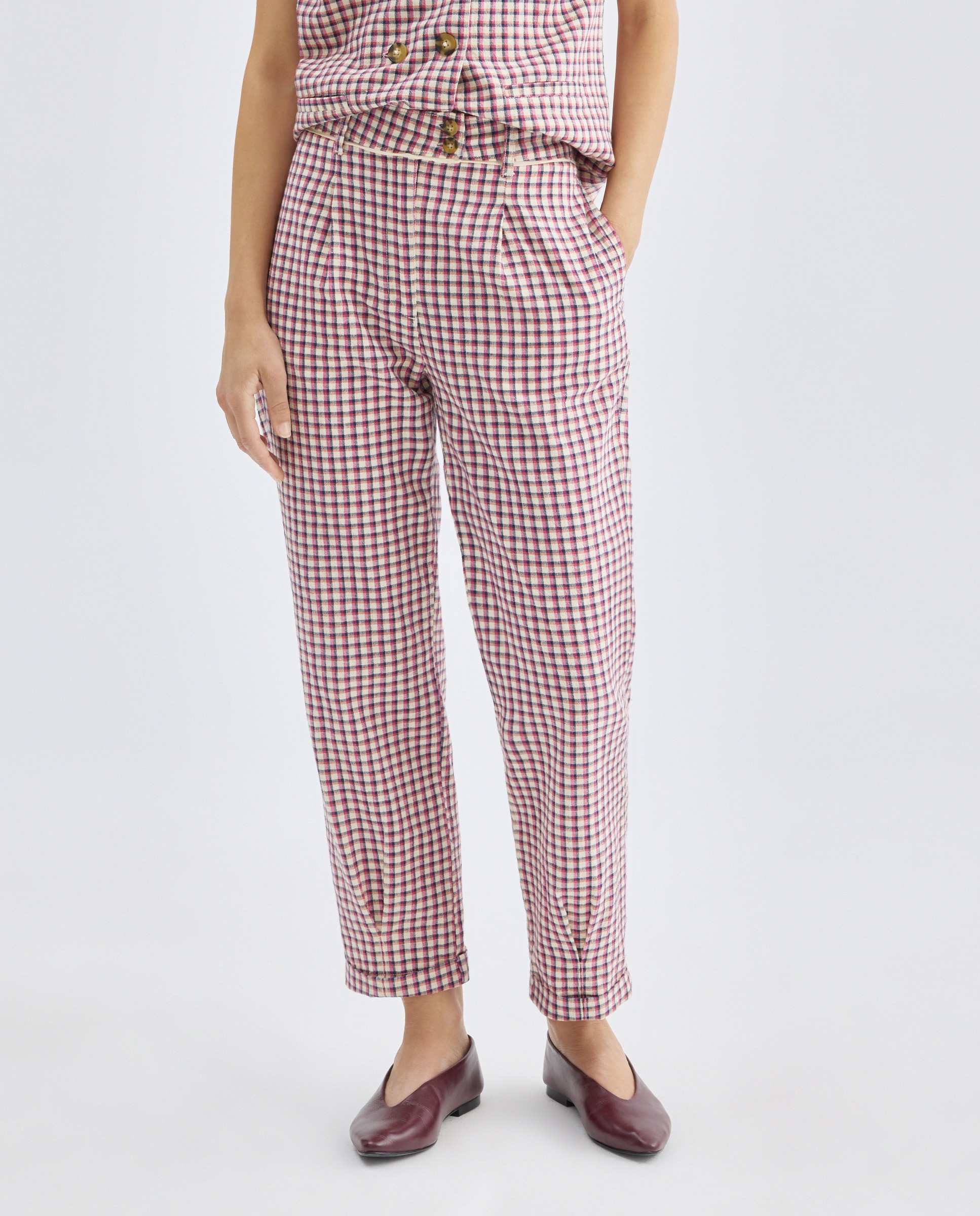 Pantalón de mujer de cuadros total look Rojo-2