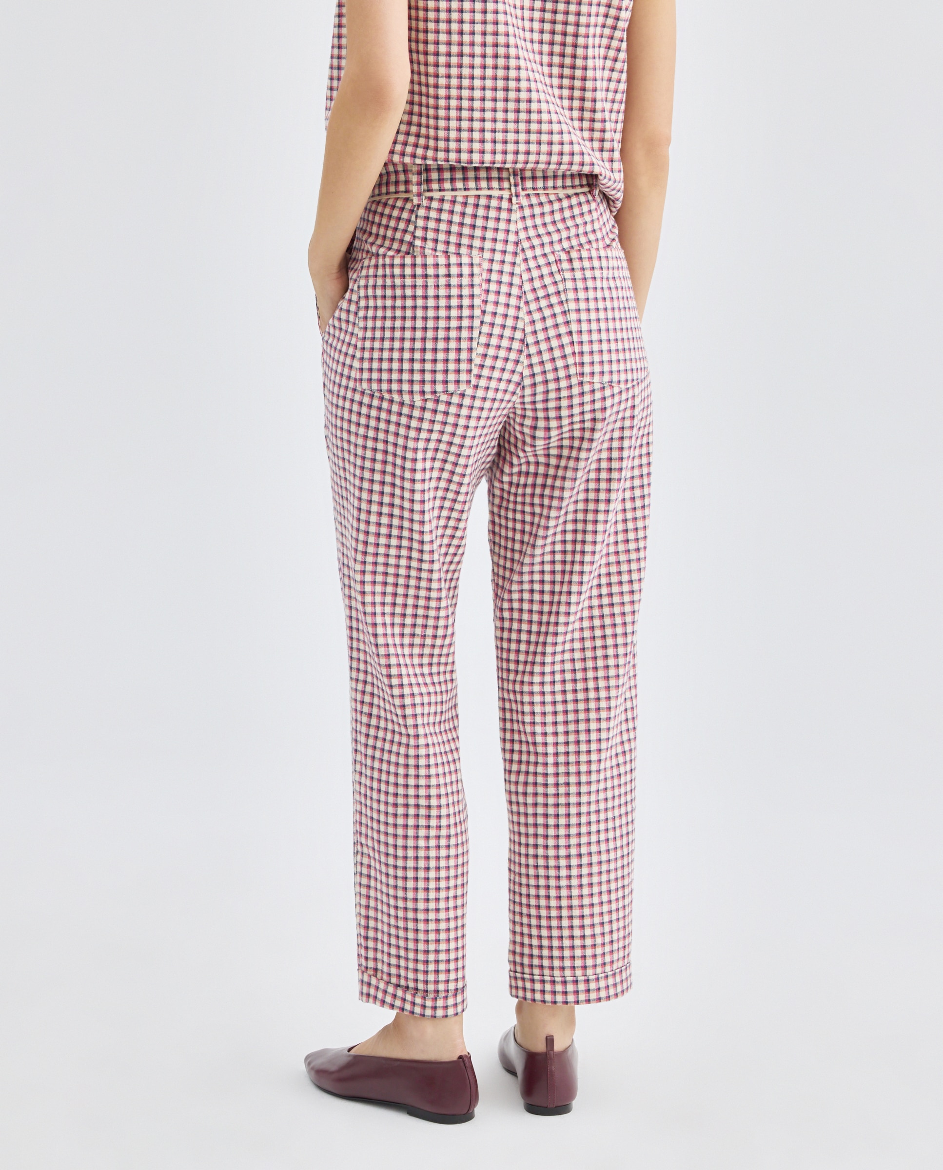 Pantalón de mujer de cuadros total look Rojo-3