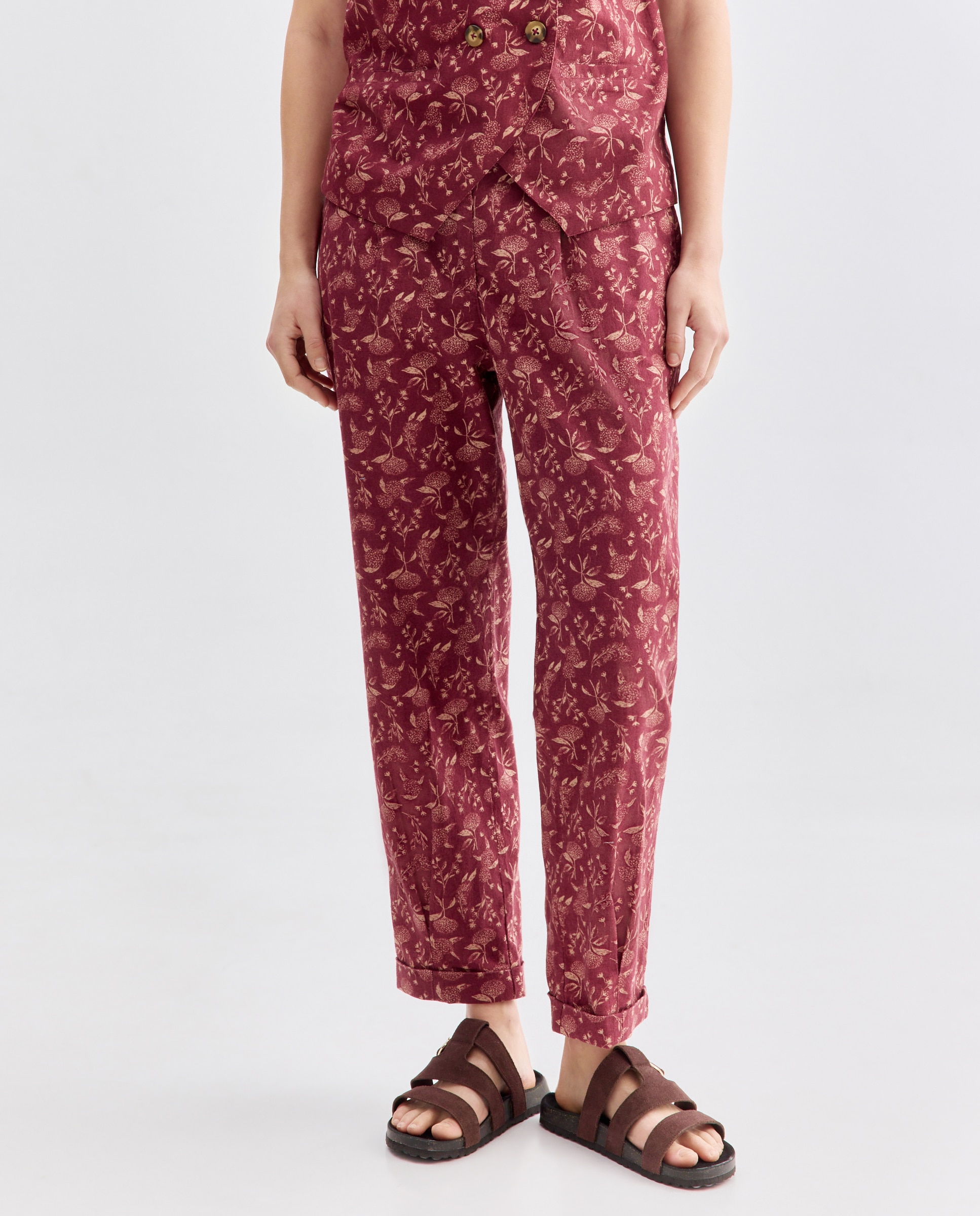 Pantalón de mujer de flores total look 200 Rosa-2