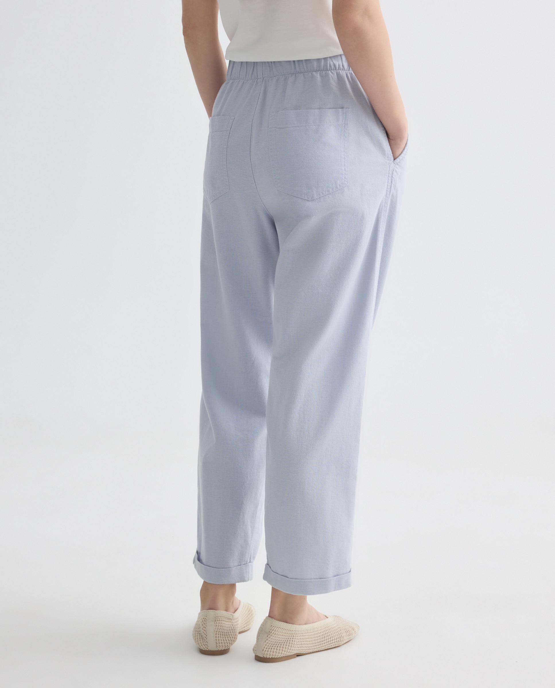 Pantalón de mujer de algodón con cintura elástica Azul Cielo-3