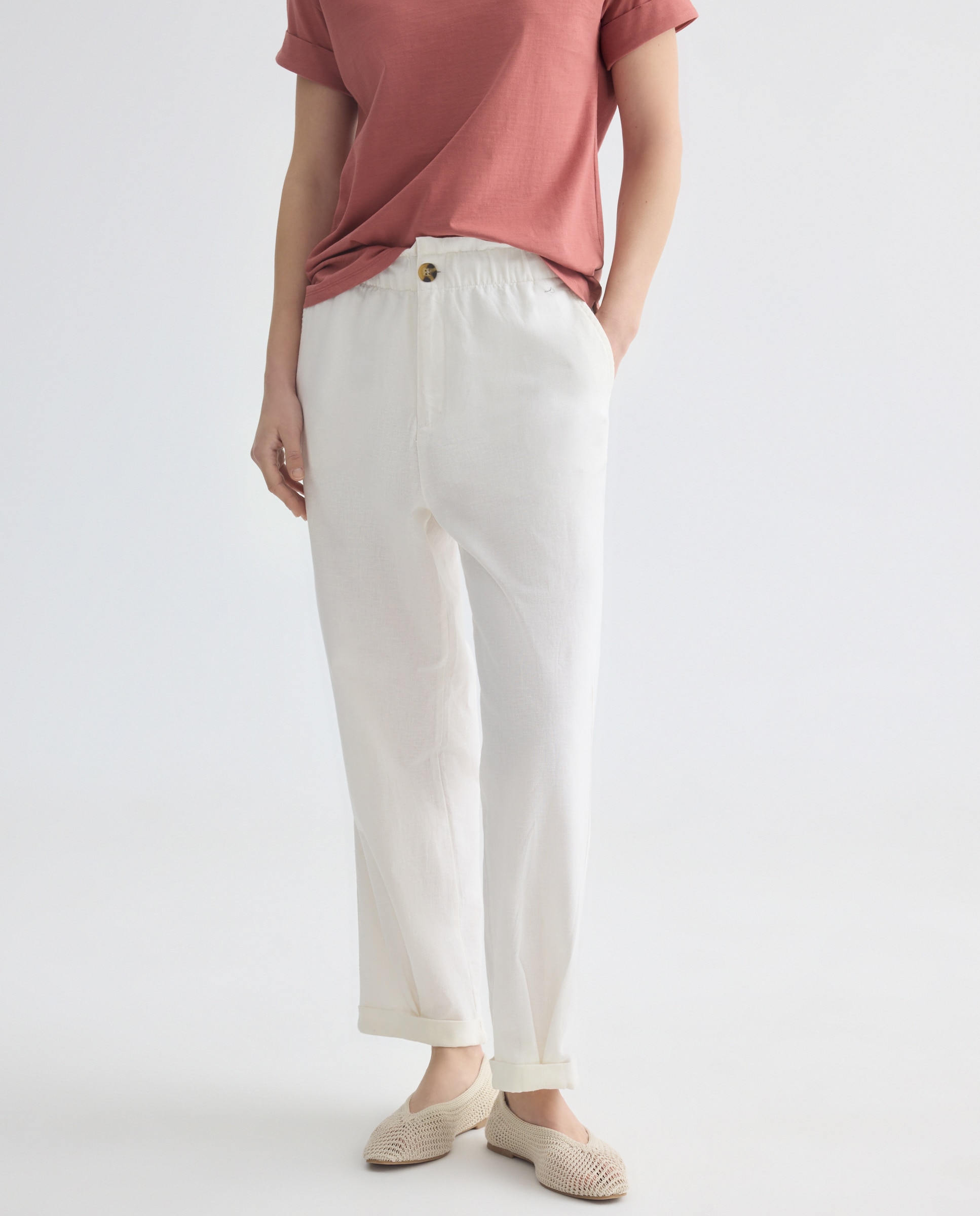 Pantalón de mujer de algodón con cintura elástica 120 Crudo-2
