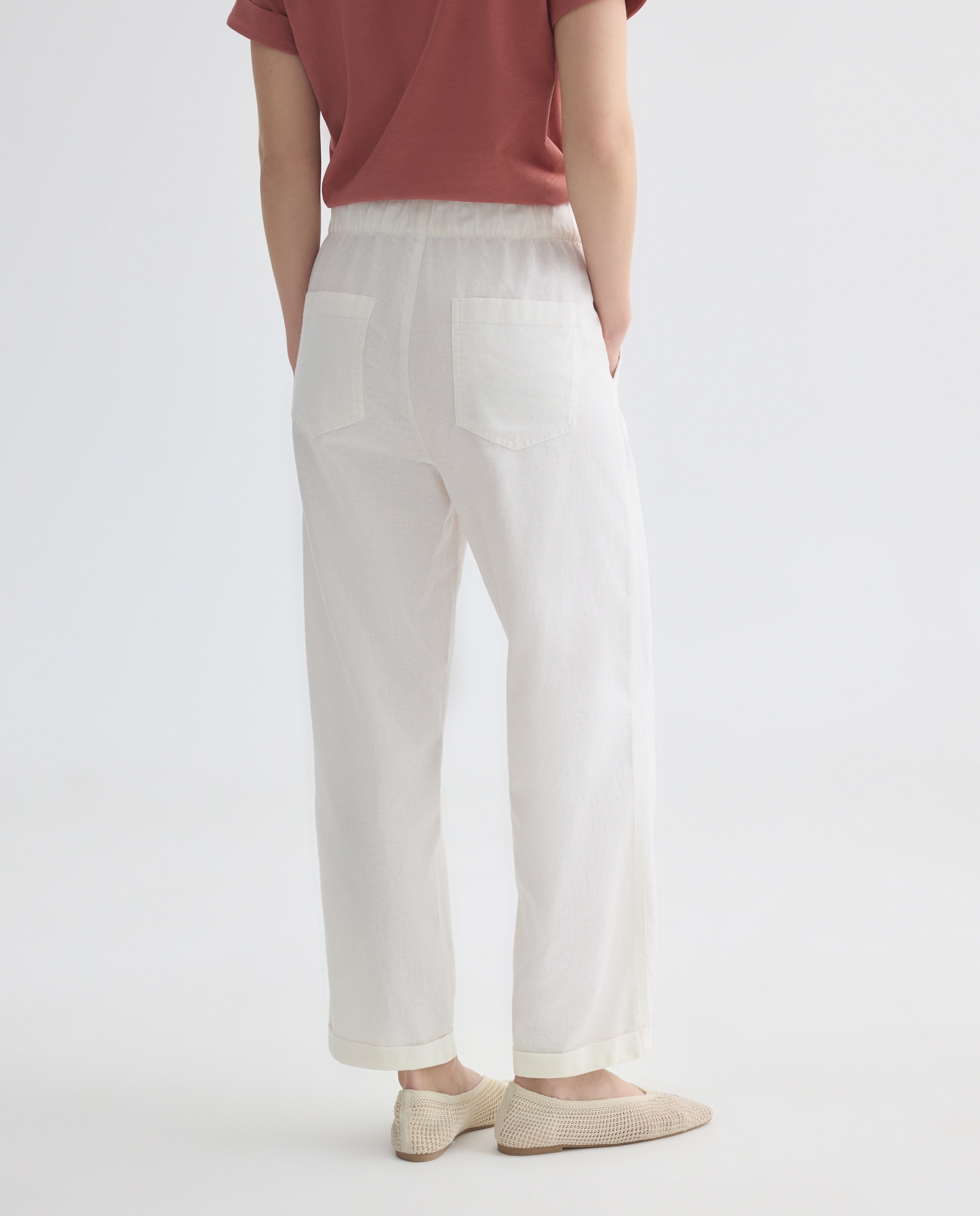 Pantalón de mujer de algodón con cintura elástica 120 Crudo-3
