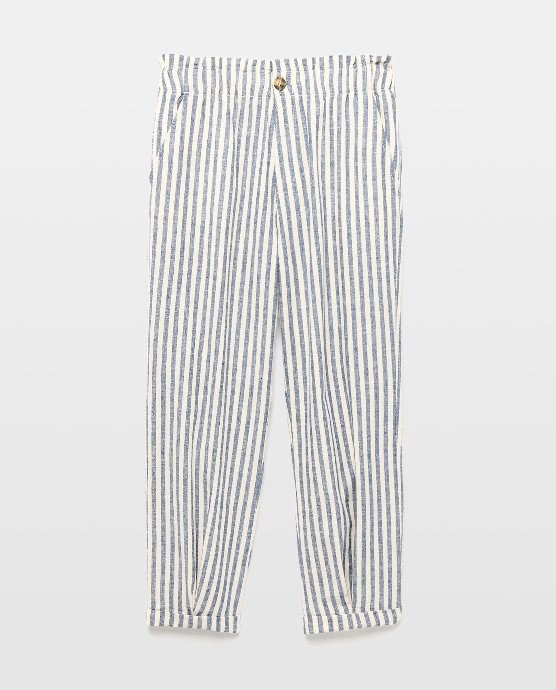 Pantalón de mujer de rayas de algodón con cintura elástica Azul-4
