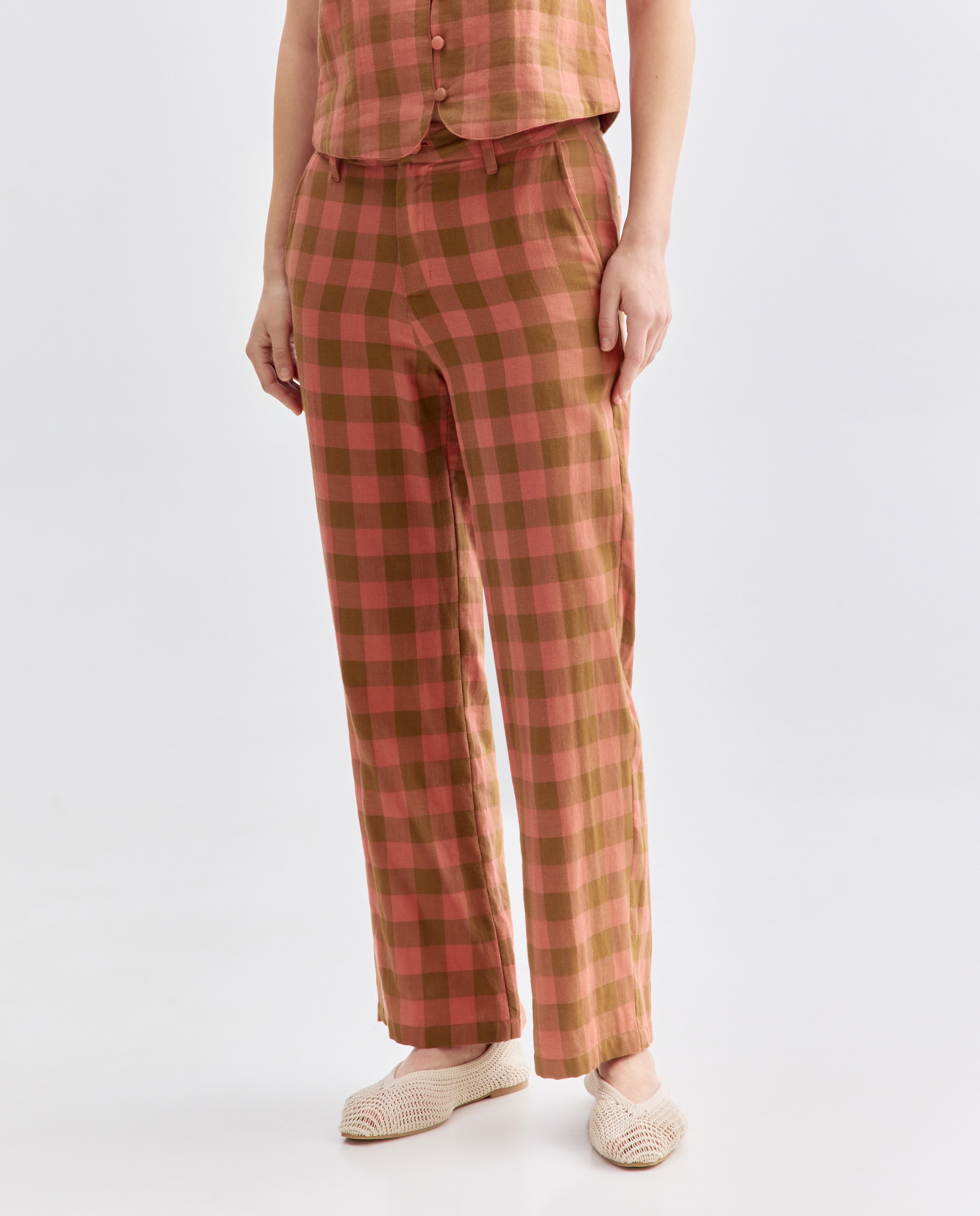 Pantalón de mujer de cuadros total look Rojo-2