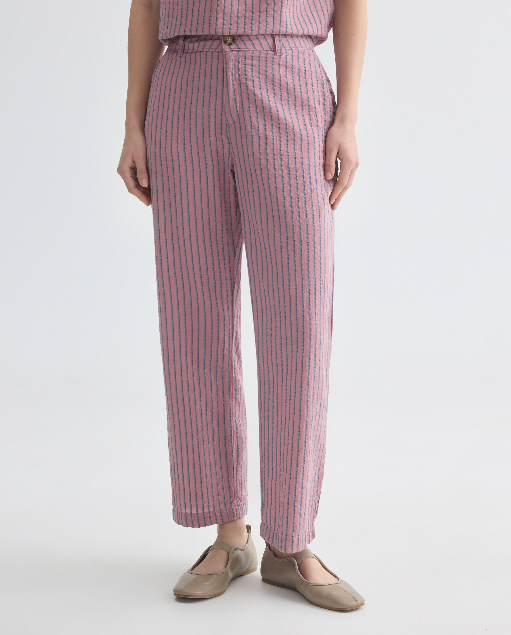 Pantalón de mujer de rayas total look Rosa-2