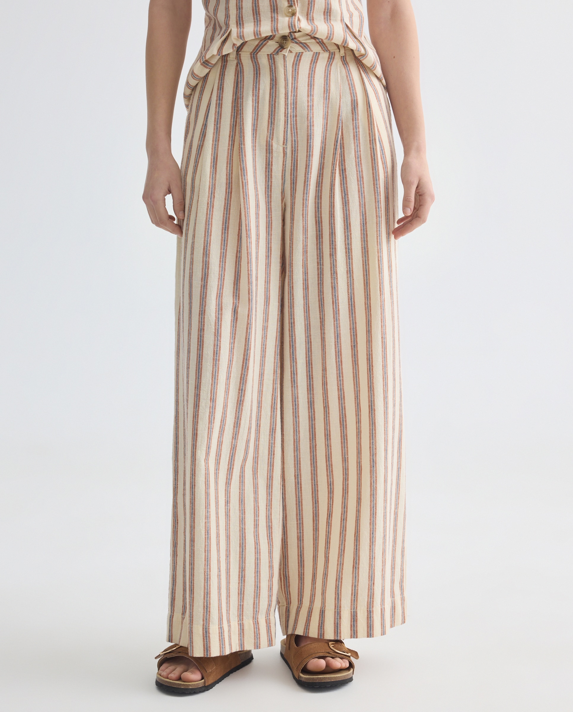 Pantalón de mujer de rayas total look Azul marino-2
