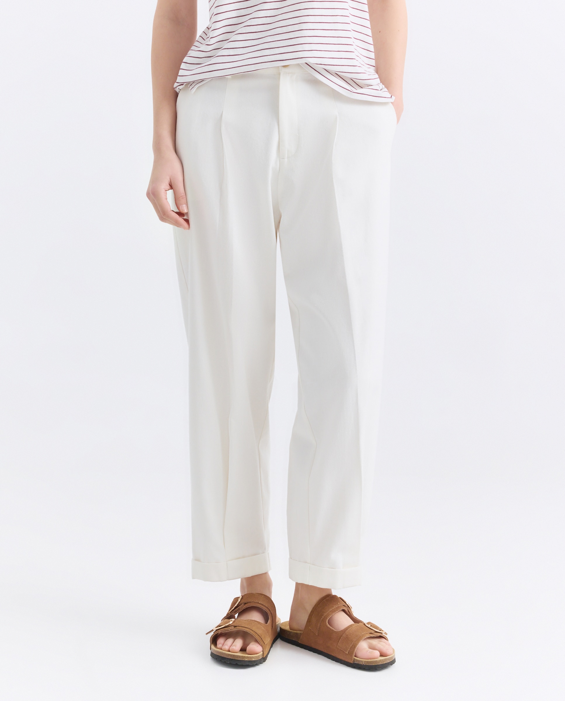 Pantalón de mujer pinzas 120 Crudo-2