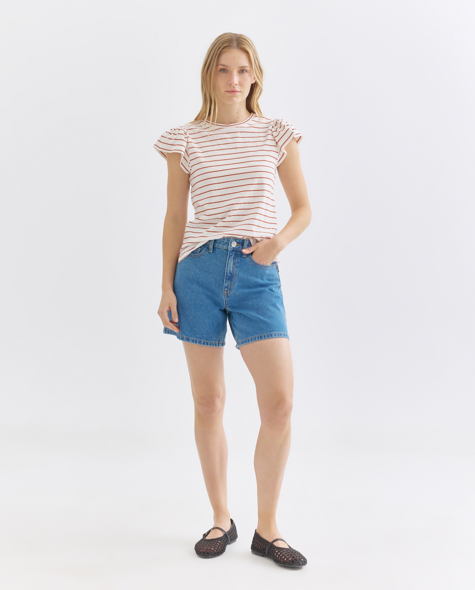 Short de mujer denim mom fit Azul pálido-1