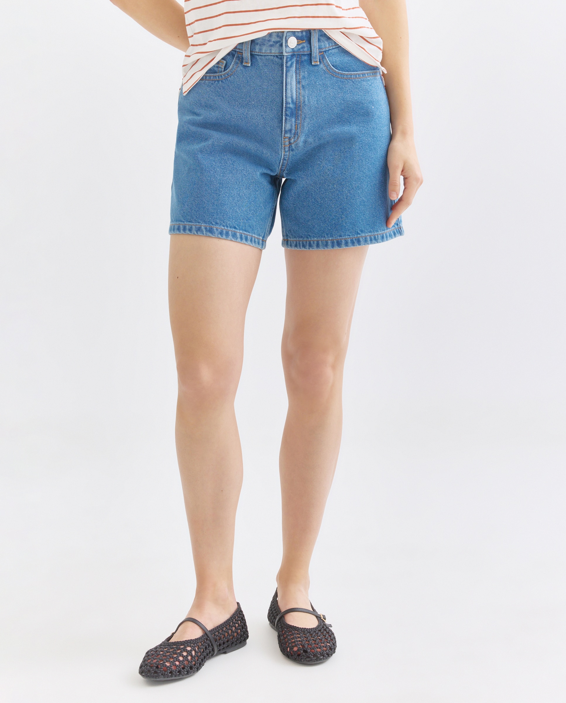 Short de mujer denim mom fit Azul pálido-2