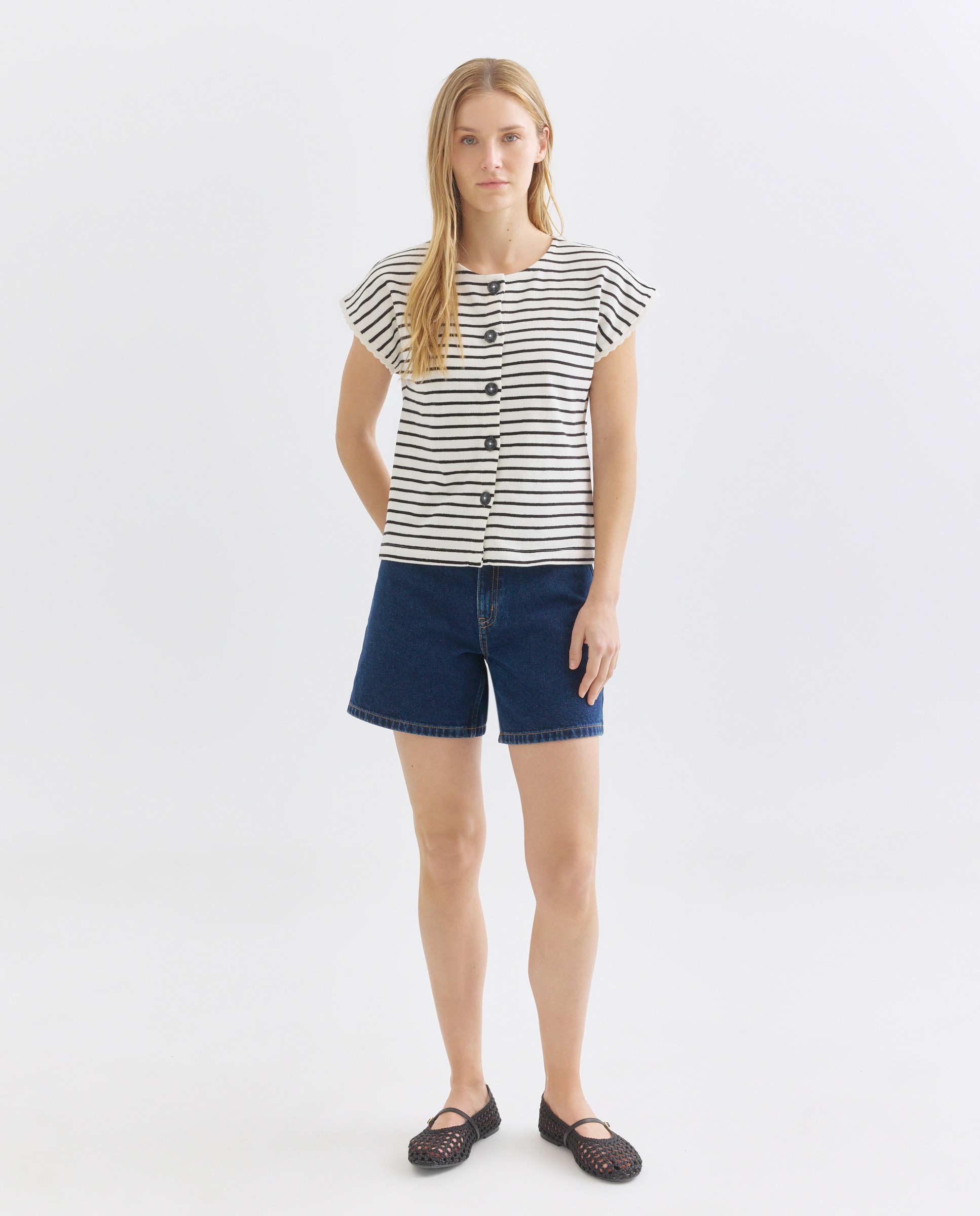 Short de mujer denim mom fit Azul Suave-1