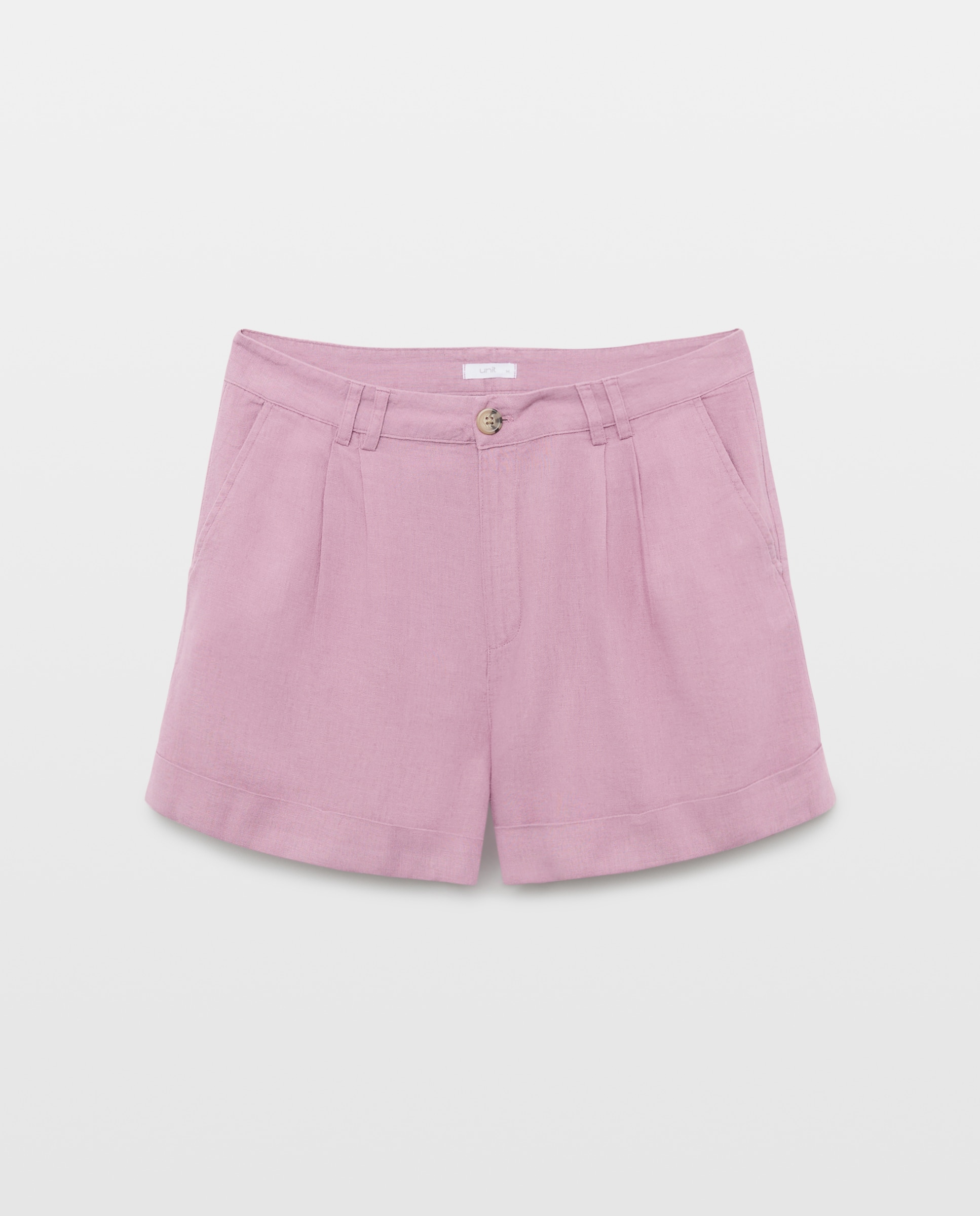 Bermuda de mujer pinzas con lino Morado-4