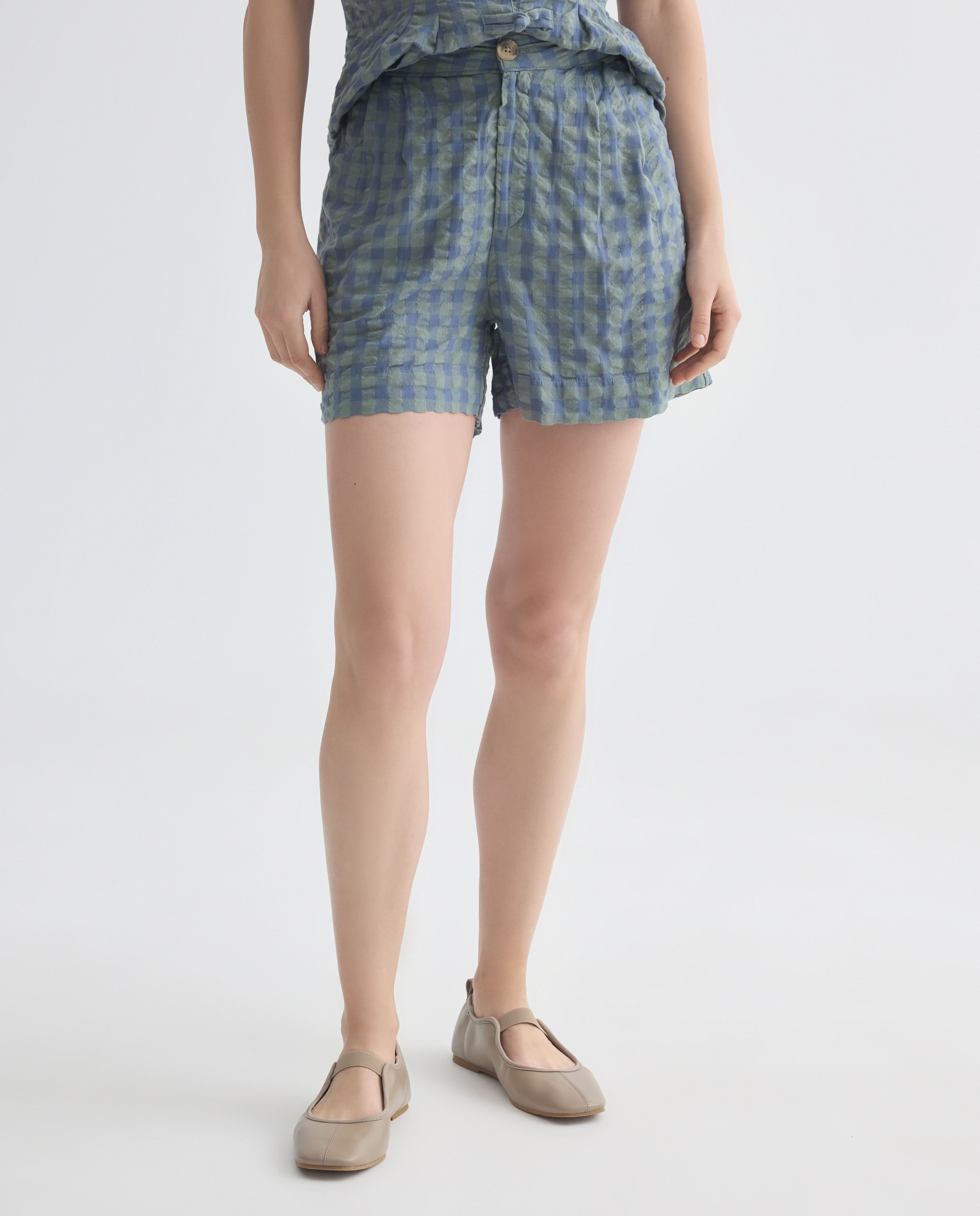 Short de mujer balloon de cuadros total look Azul-2