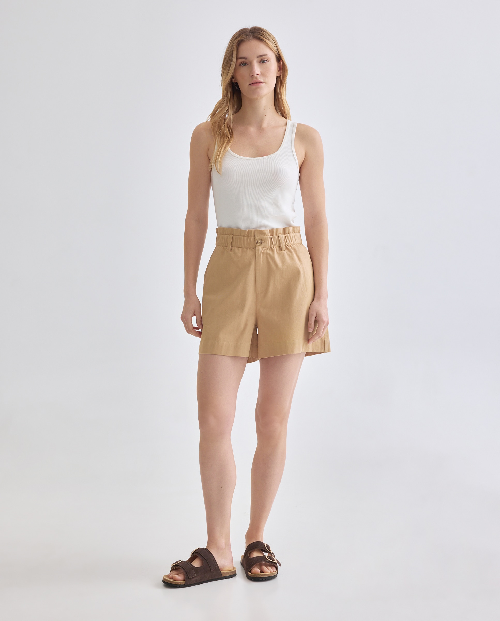 Shorts de mujer con cintura elástica Beige-1
