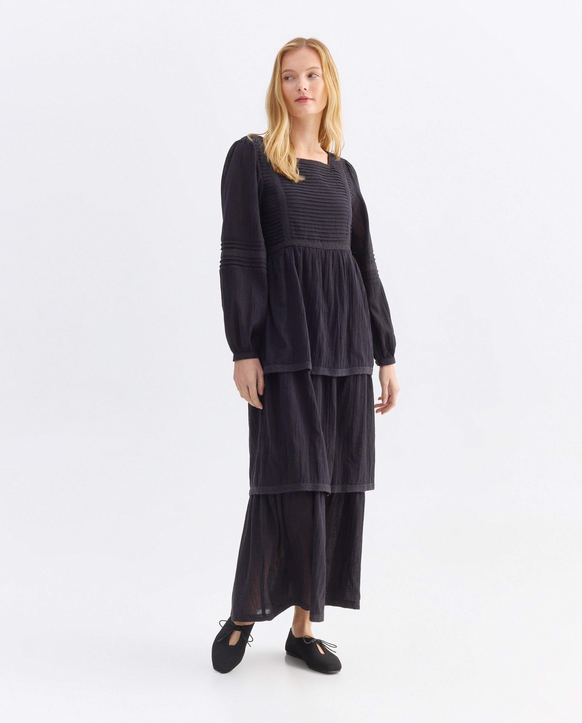 Vestido romántico de mujer largo Negro-2