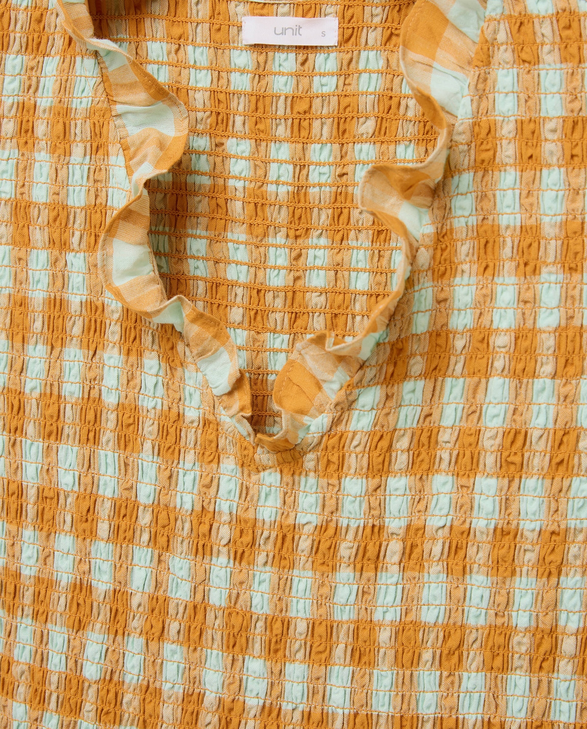 Vestido de mujer de cuadros fruncido Azul-5