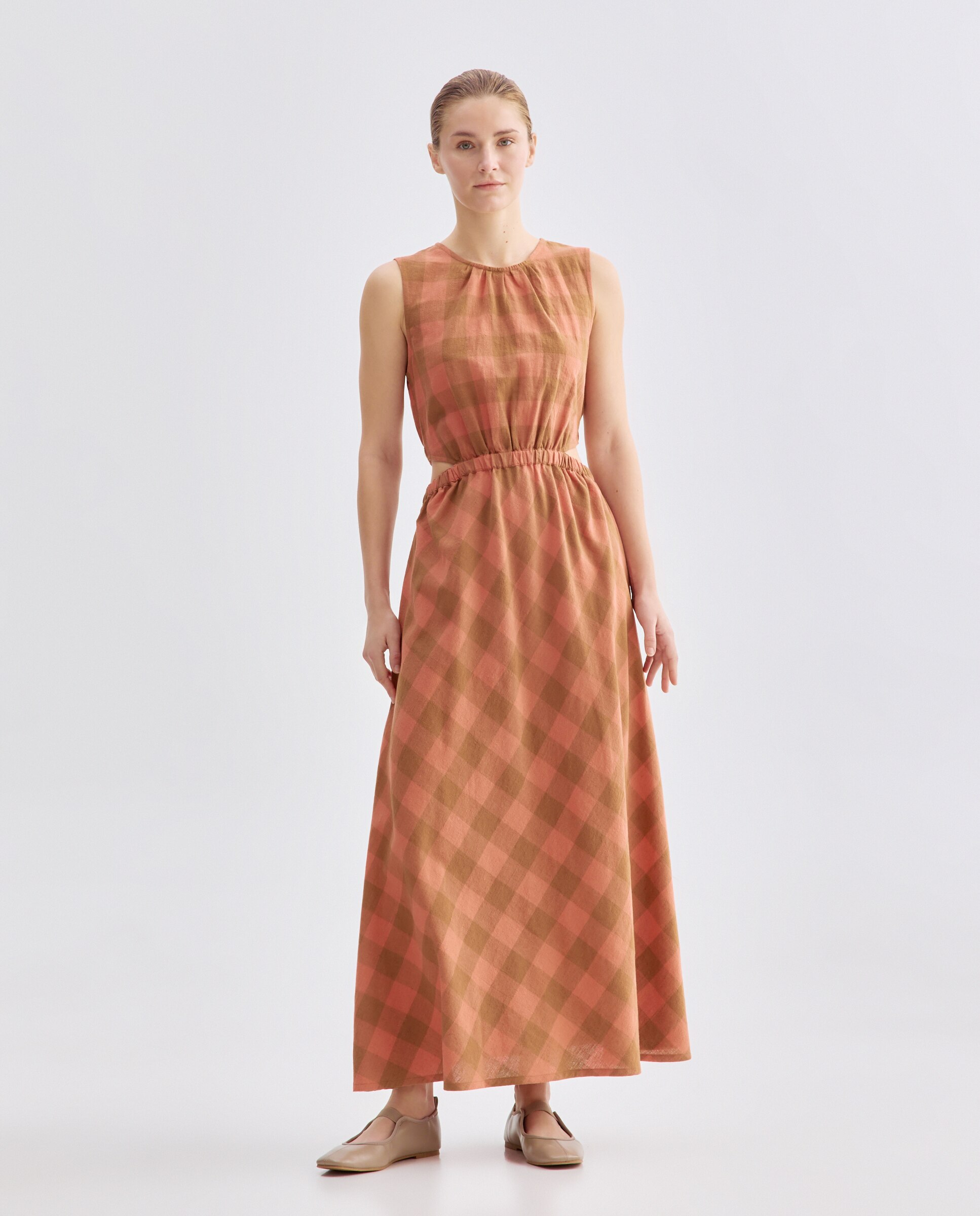 Vestido de mujer de cuadros con goma Rojo-1