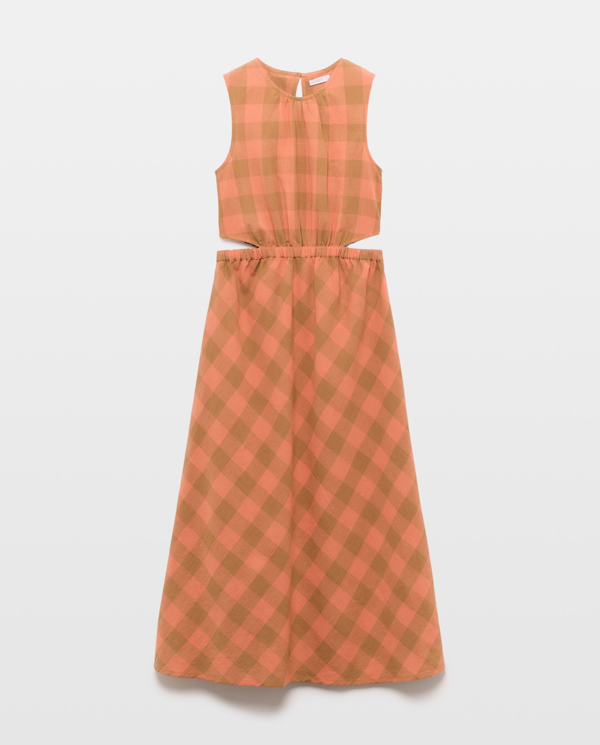 Vestido de mujer de cuadros con goma Rojo-4