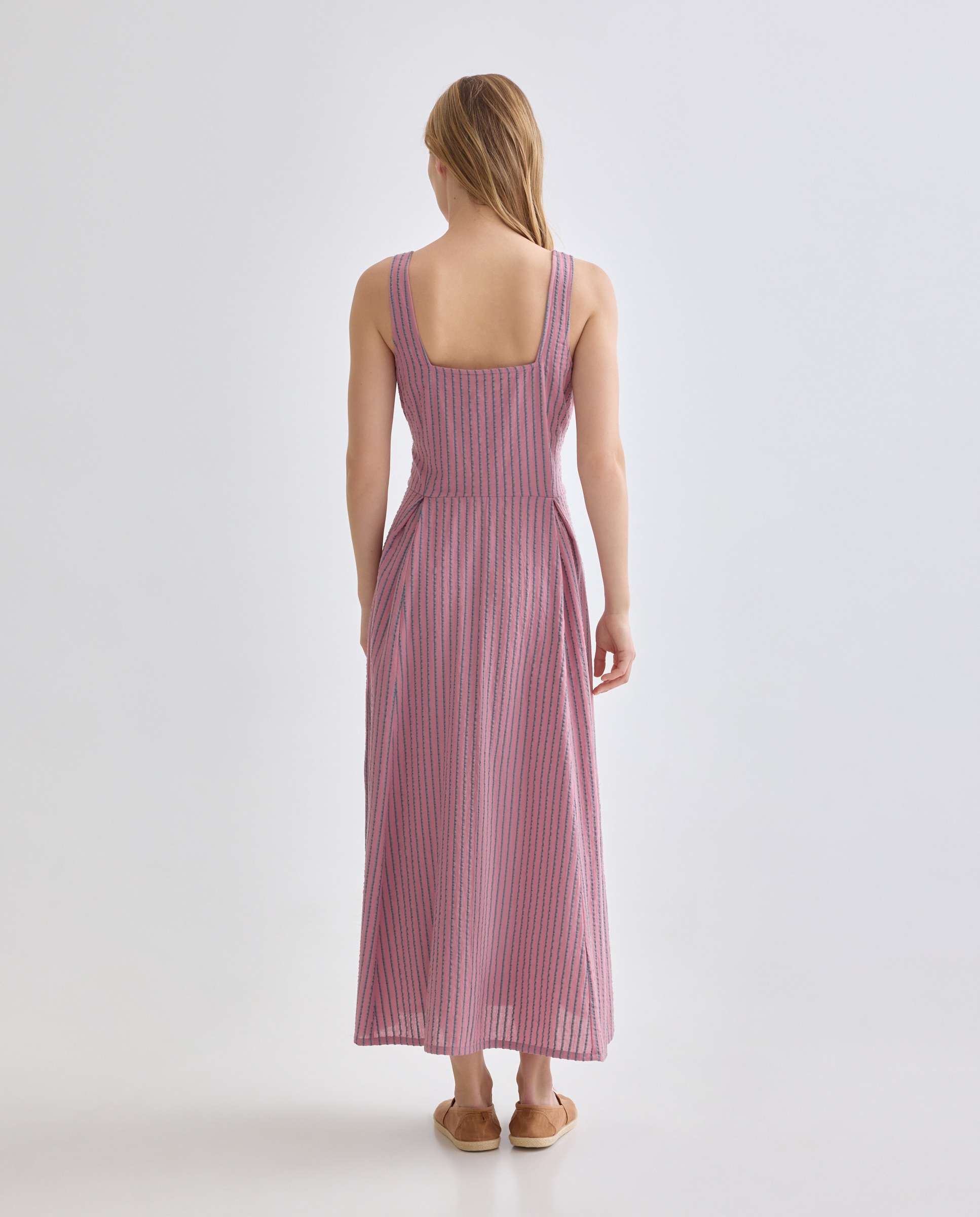 Vestido de mujer lazada de rayas Rosa-3