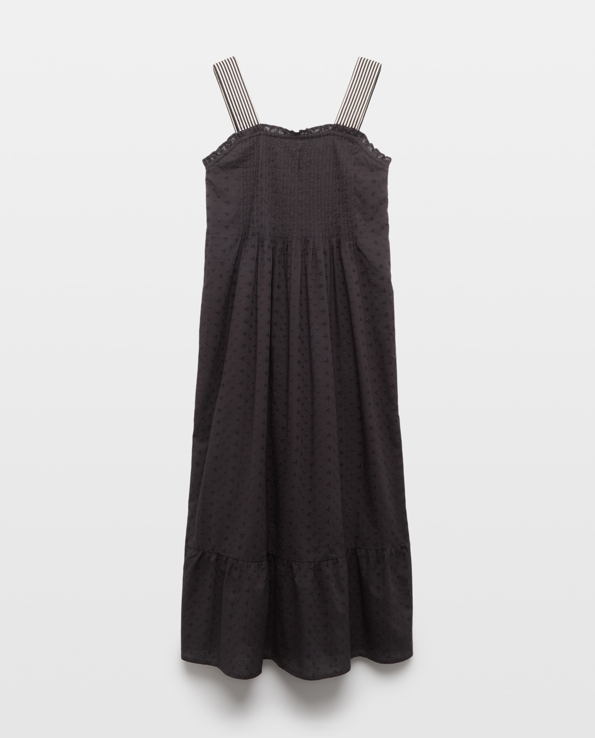 Vestido de mujer bordado con tirantes a contraste Negro-4