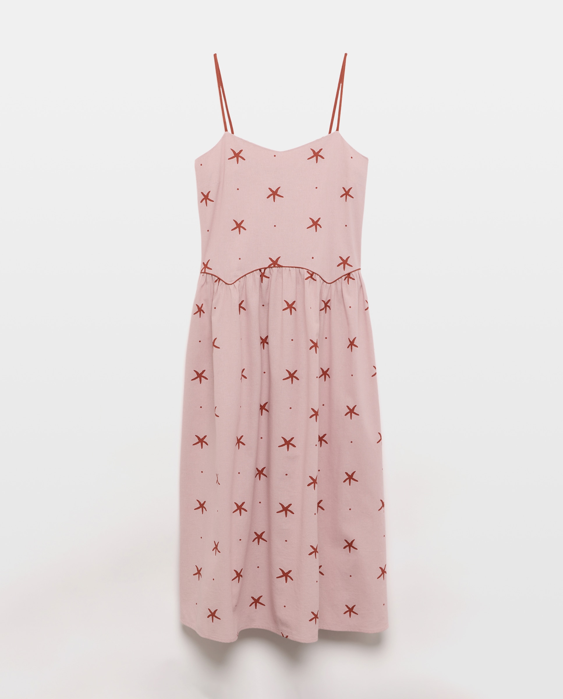 Vestido de mujer estampado con lino Rosa-5
