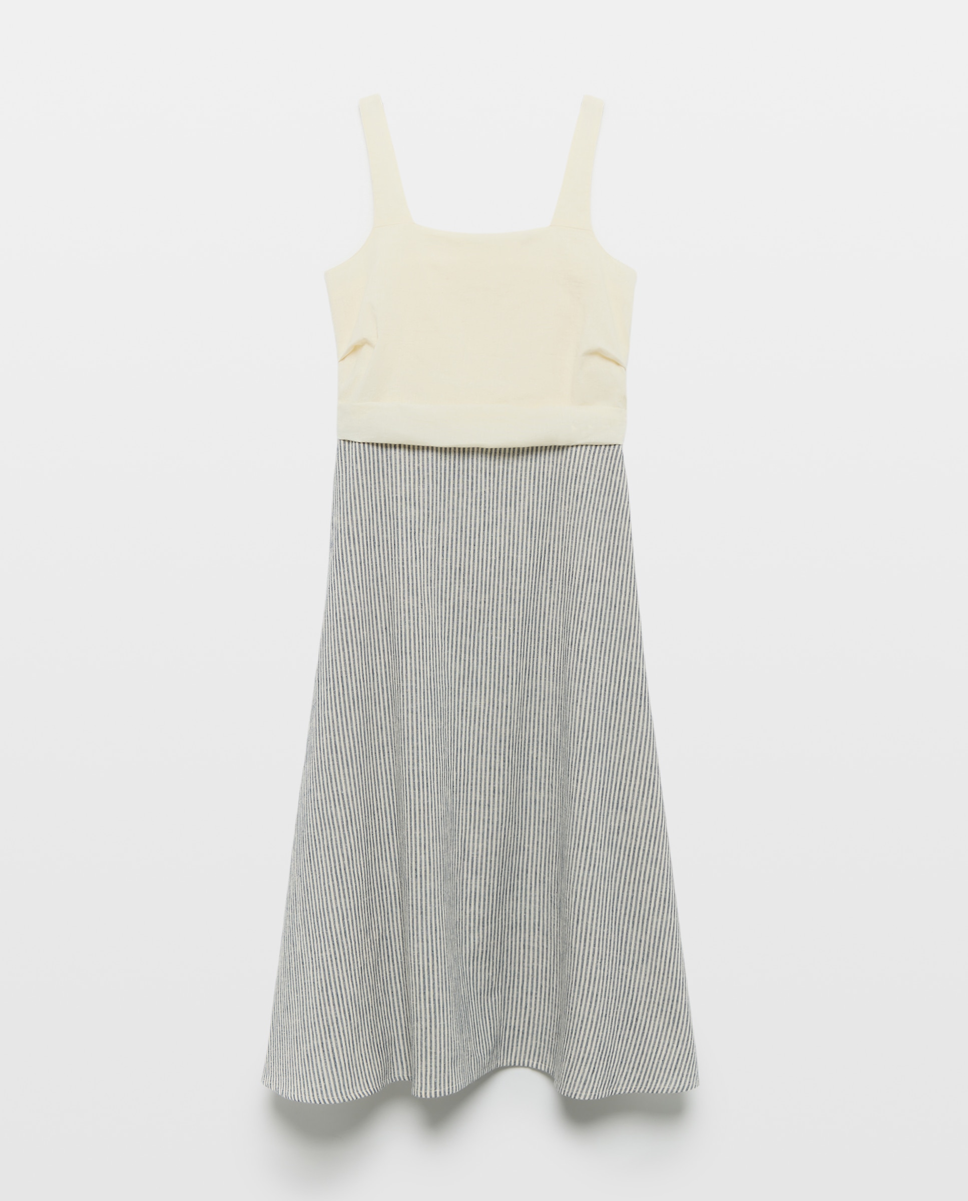Vestido de mujer de rayas con lino Negro-3