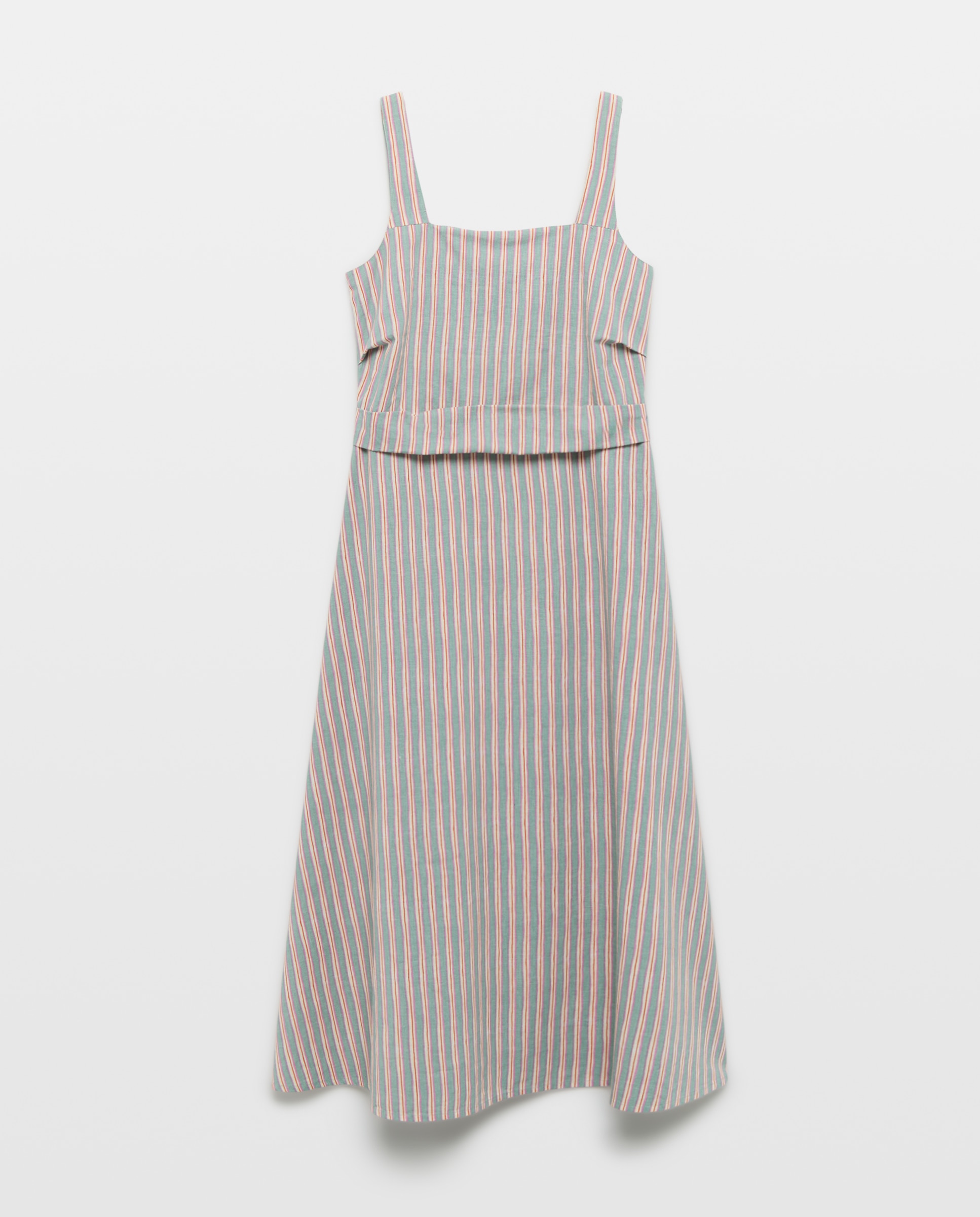 Vestido de mujer de rayas con lino Verde-3