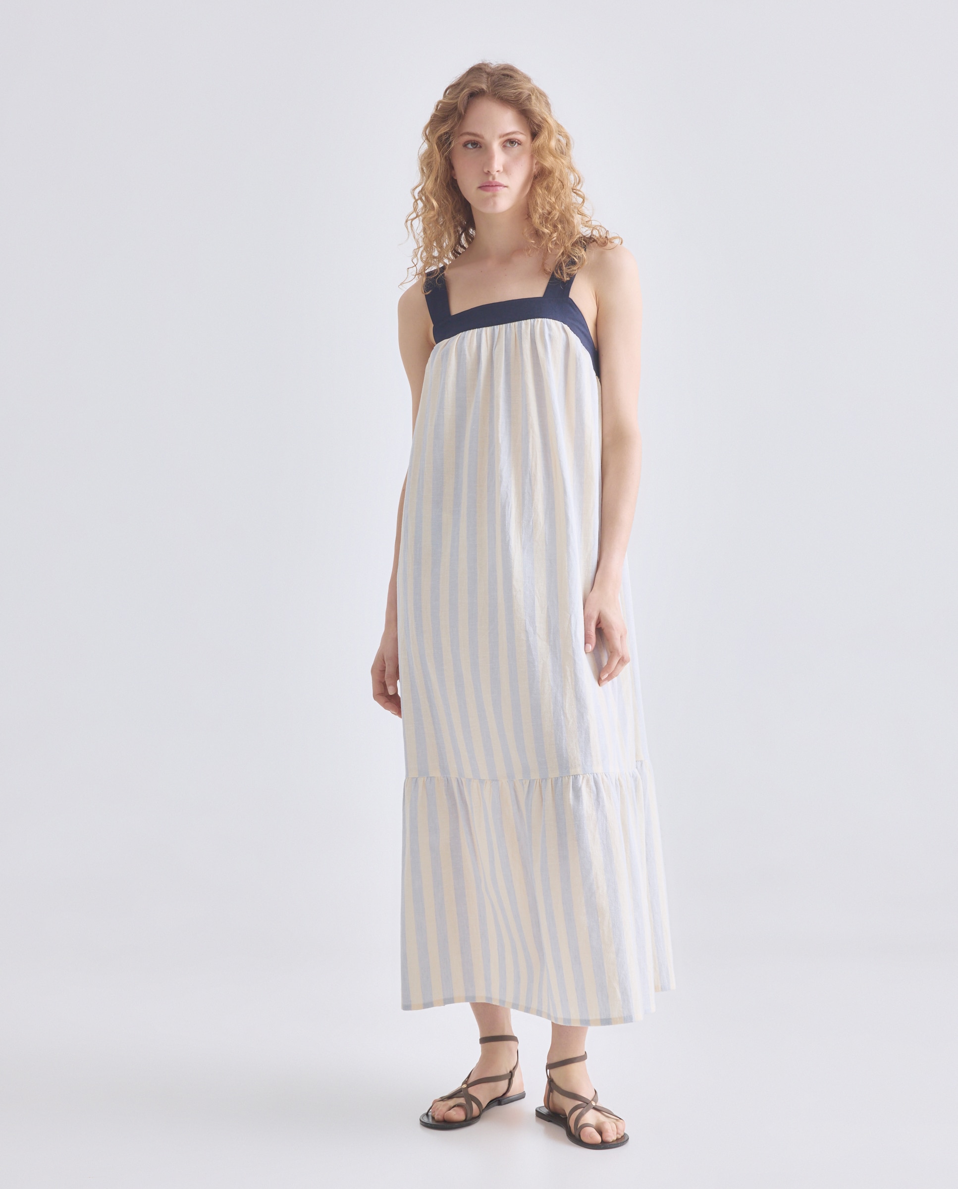 Vestido de mujer de rayas con tirantes a contraste Azul-1