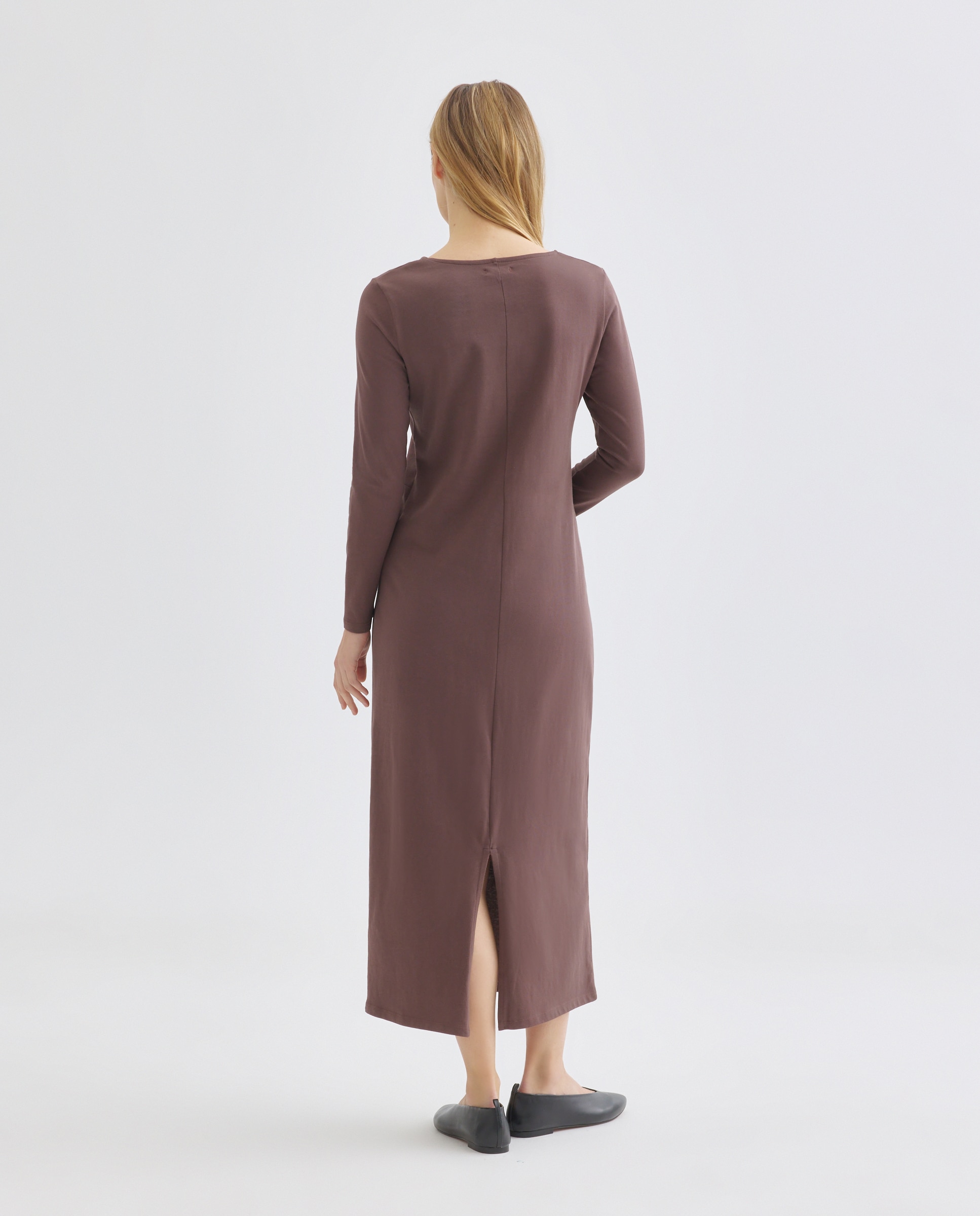 Vestido de mujer de algodón manga larga y nudo 700 Marrón-3