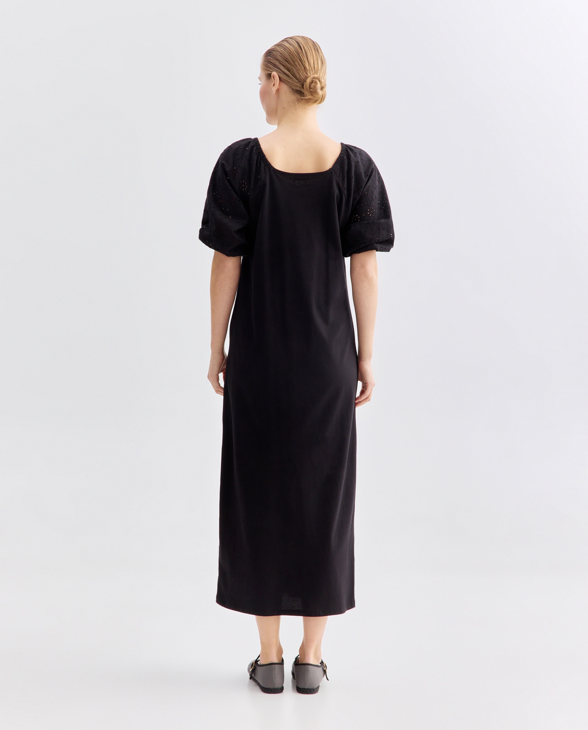 Vestido de mujer de algodón con mangas schiffly Negro-3