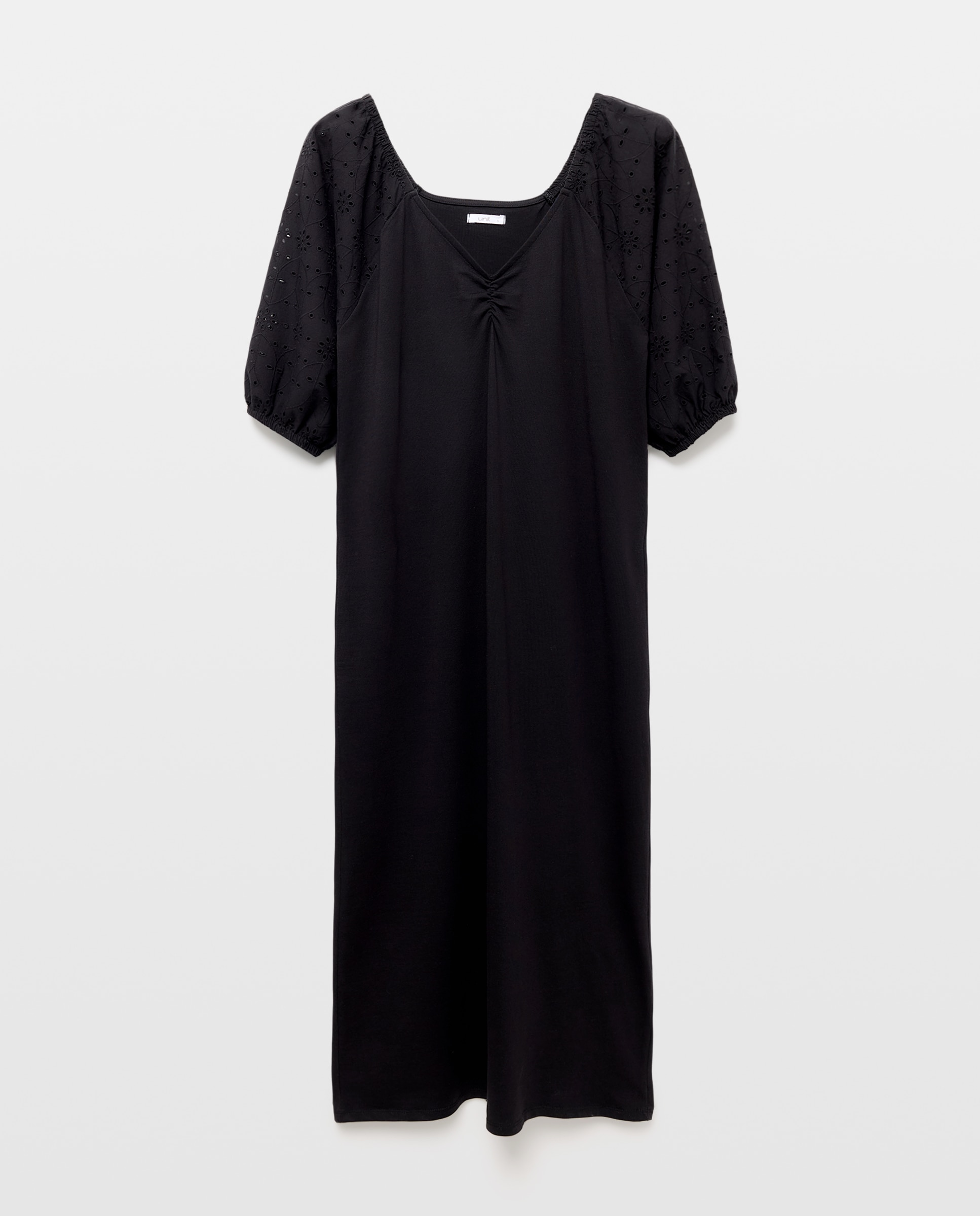 Vestido de mujer de algodón con mangas schiffly Negro-4