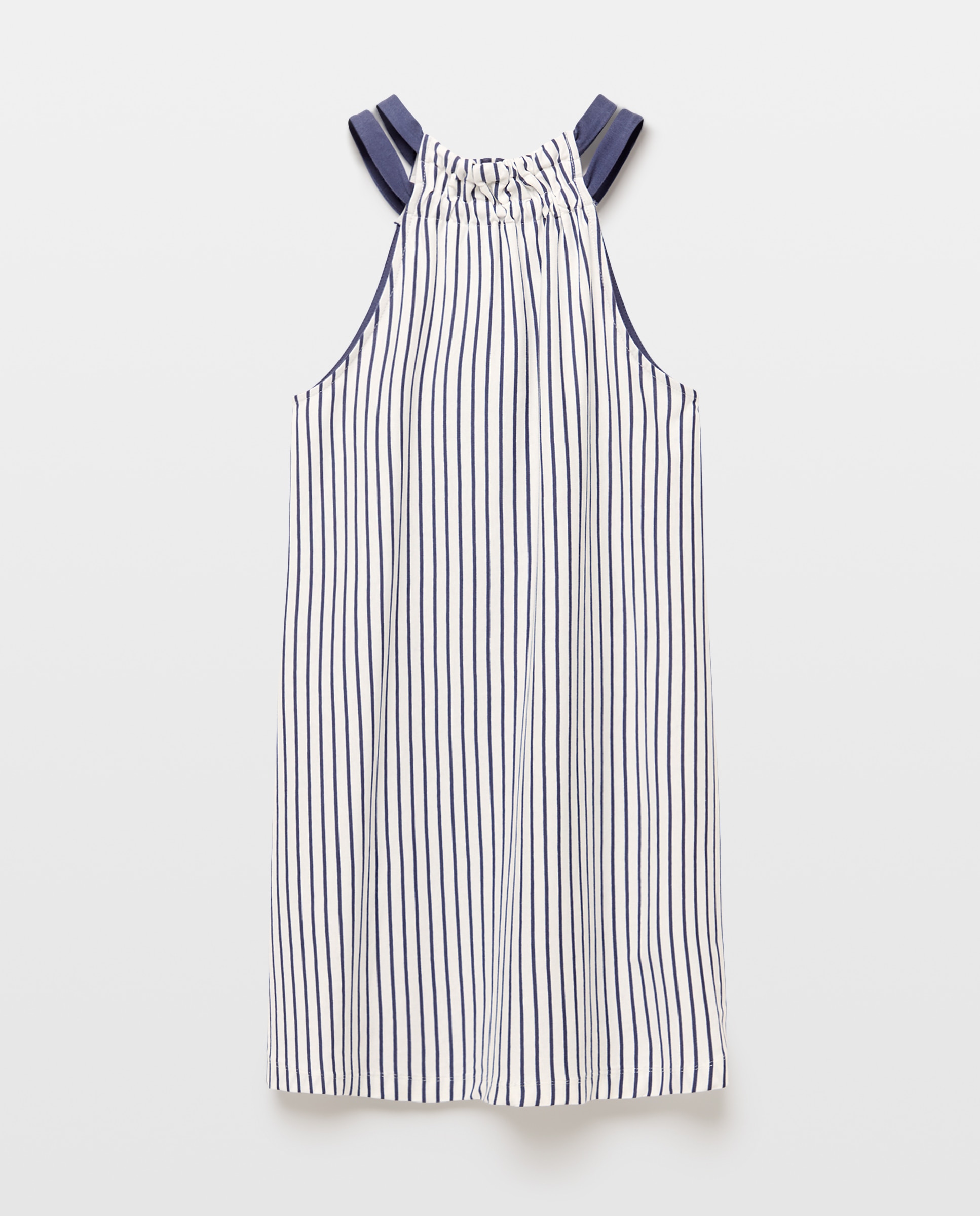 Vestido básico de mujer cuello halter rayas Azul-4