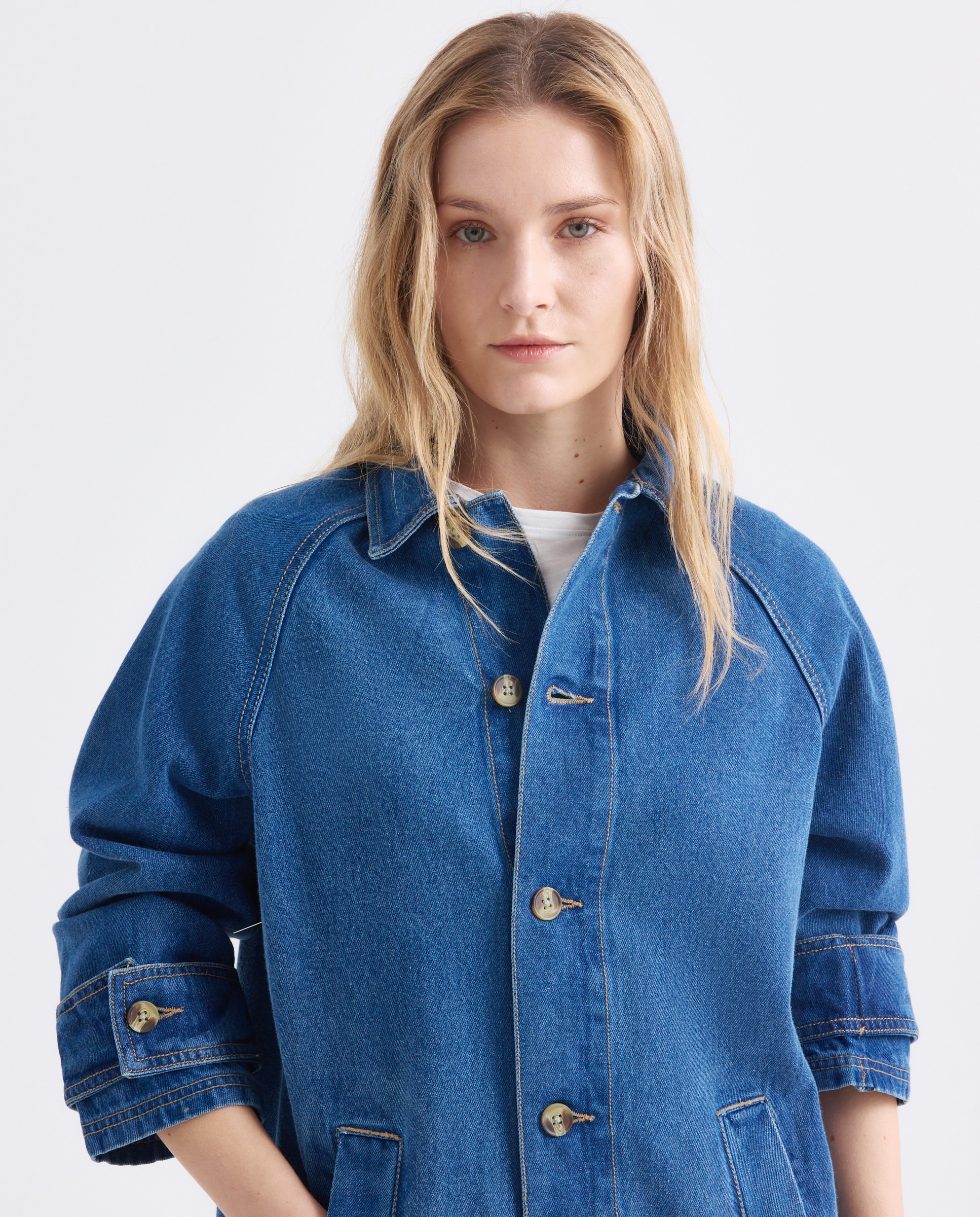 Chaqueta vaquera de mujer midi Azul pálido-2
