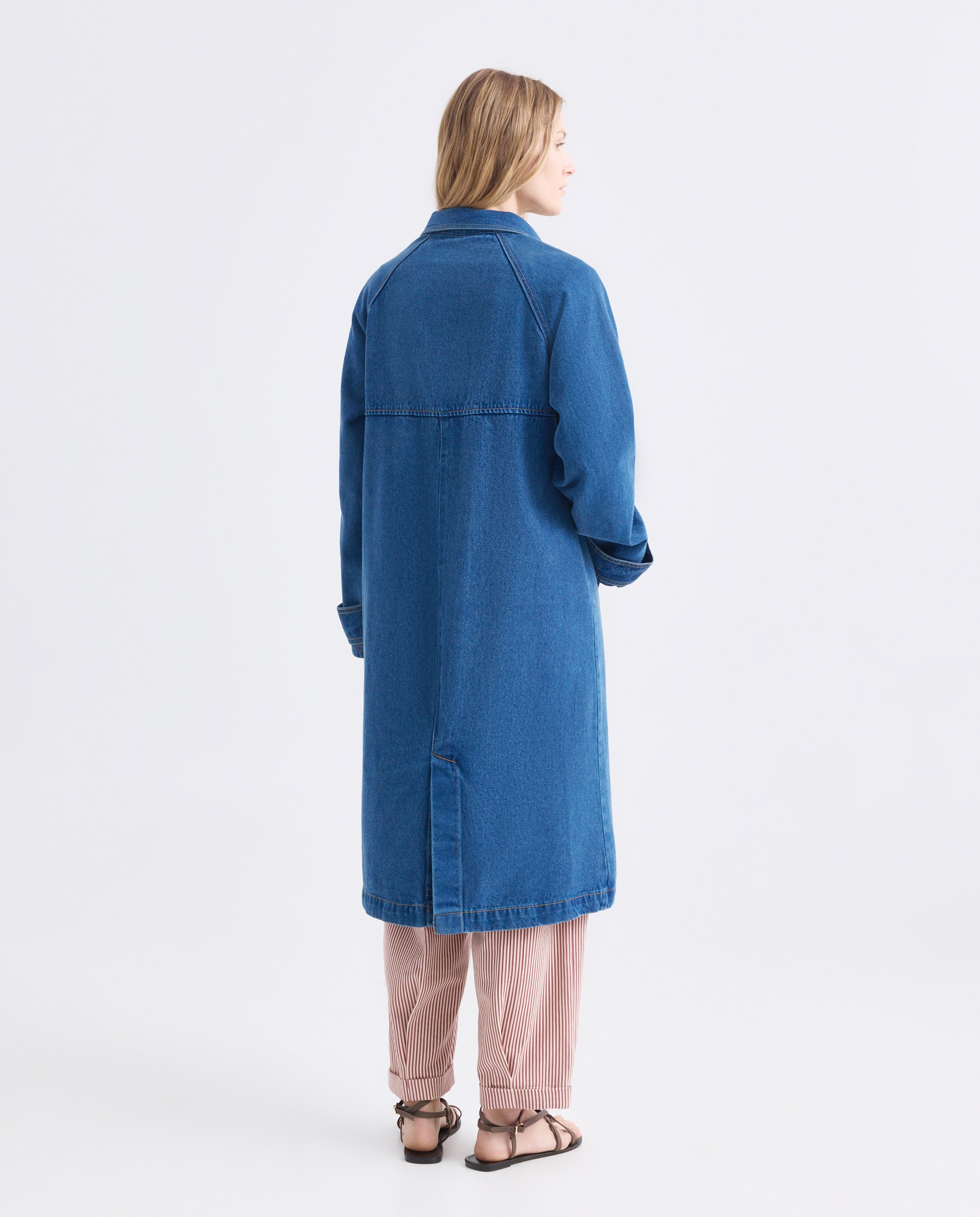 Chaqueta vaquera de mujer midi Azul pálido-3