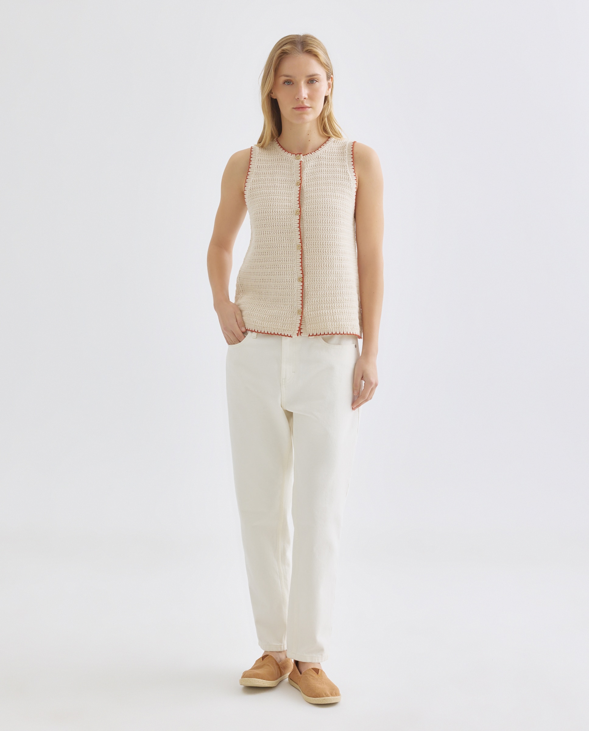 Top de mujer de algodón con contrastes 120 Crudo-2