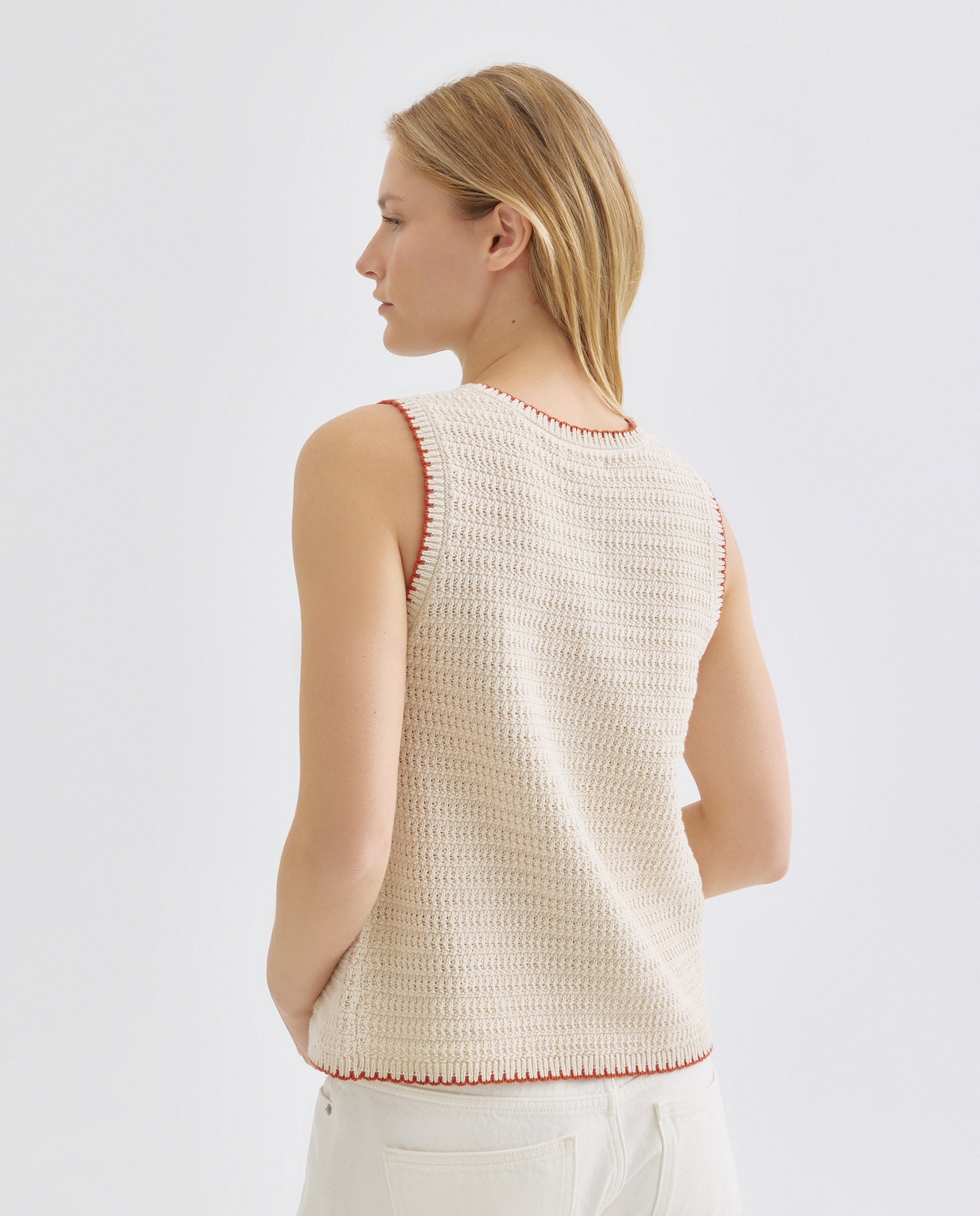 Top de mujer de algodón con contrastes 120 Crudo-3