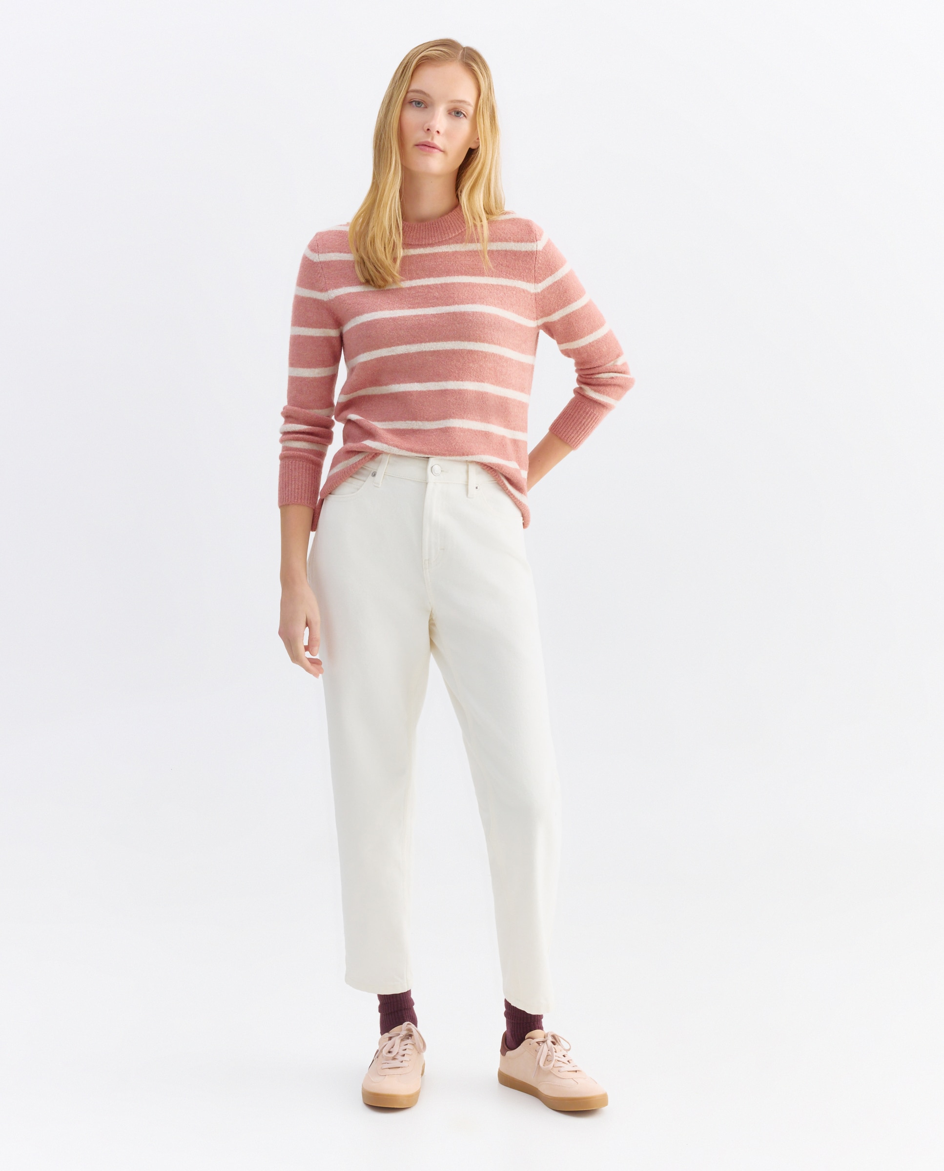 Jersey de mujer básico cuello caja Rosa-2
