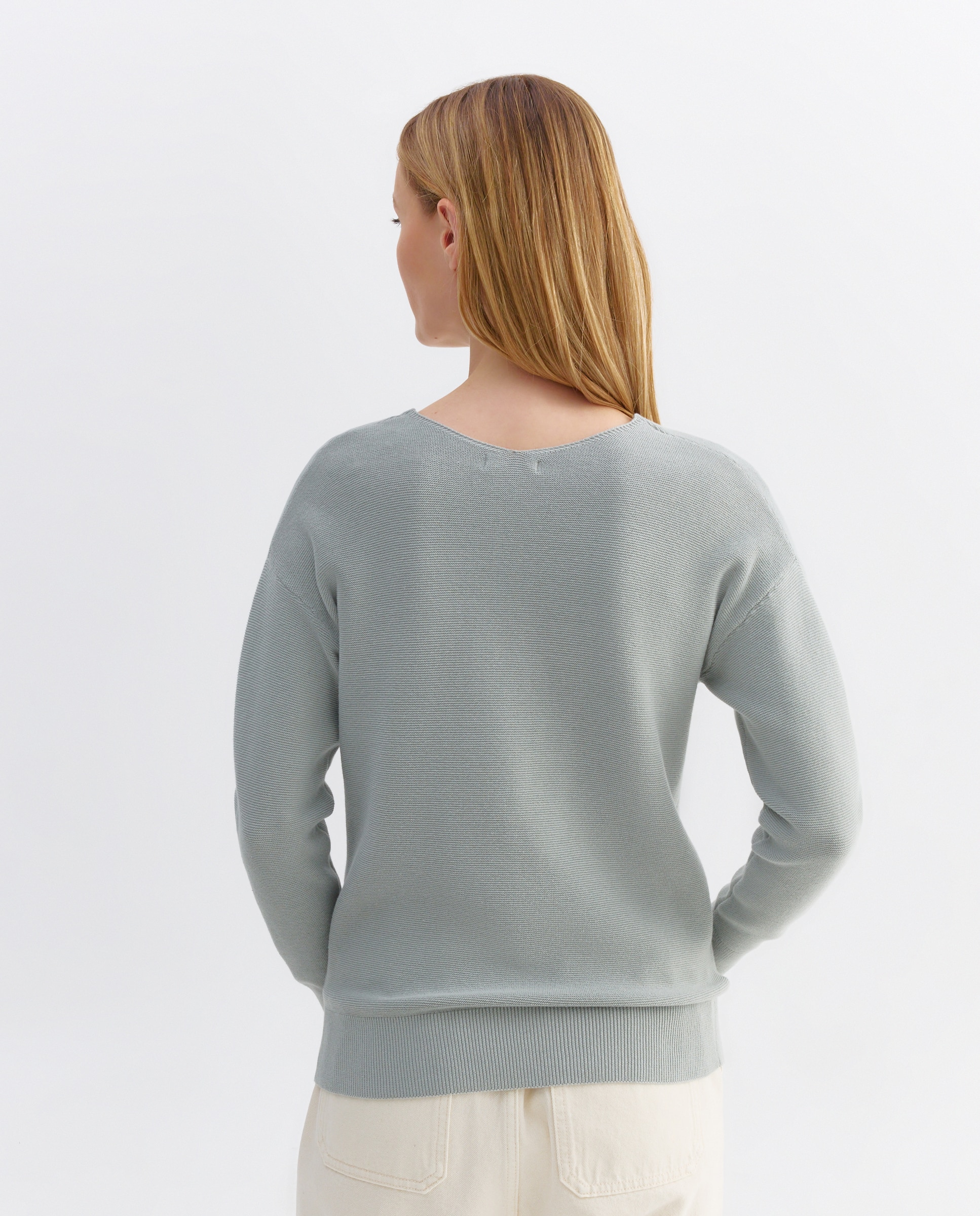 Jersey de mujer básico cuello pico 582 Verde agua-3