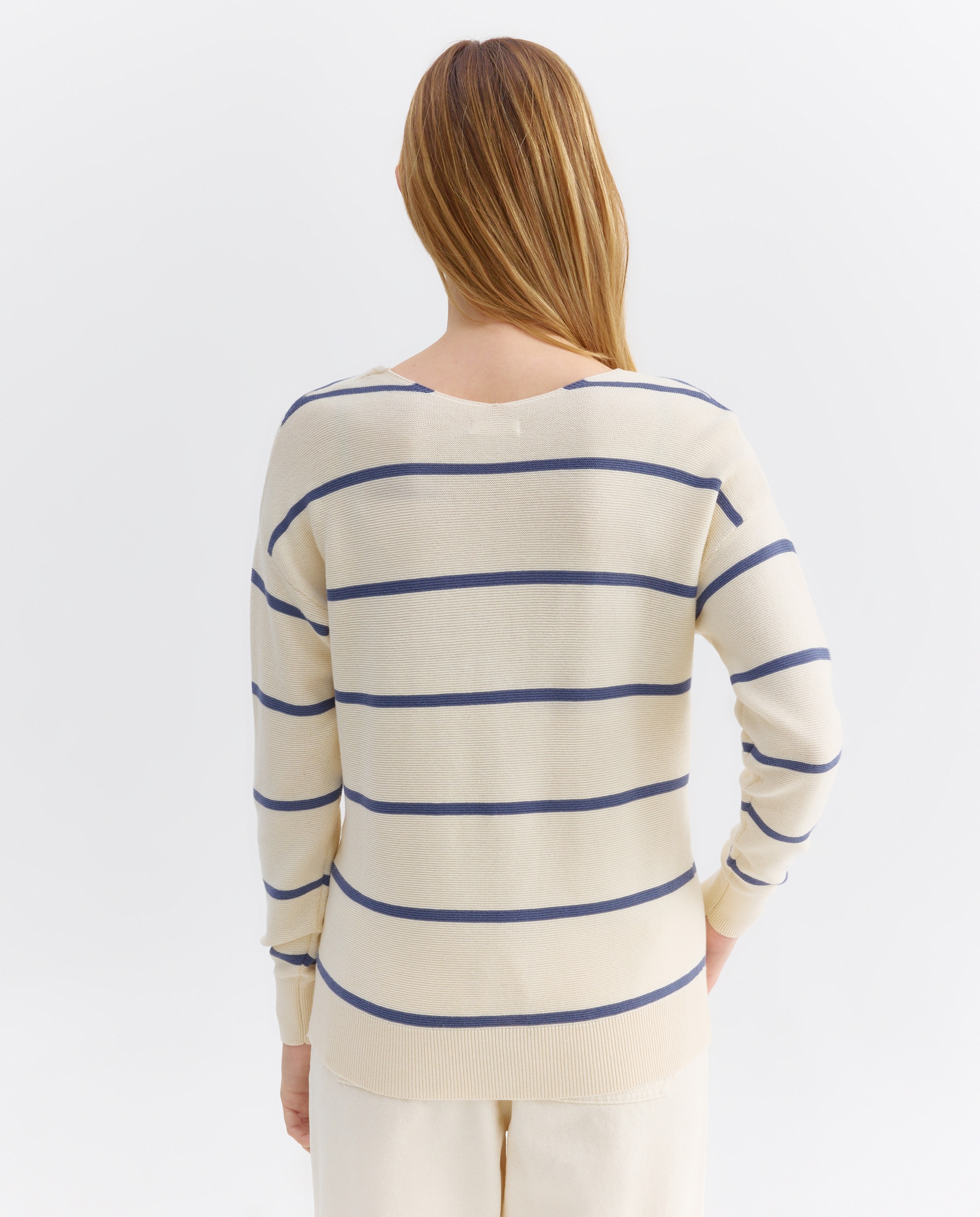 Jersey de mujer básico cuello pico Azul-3