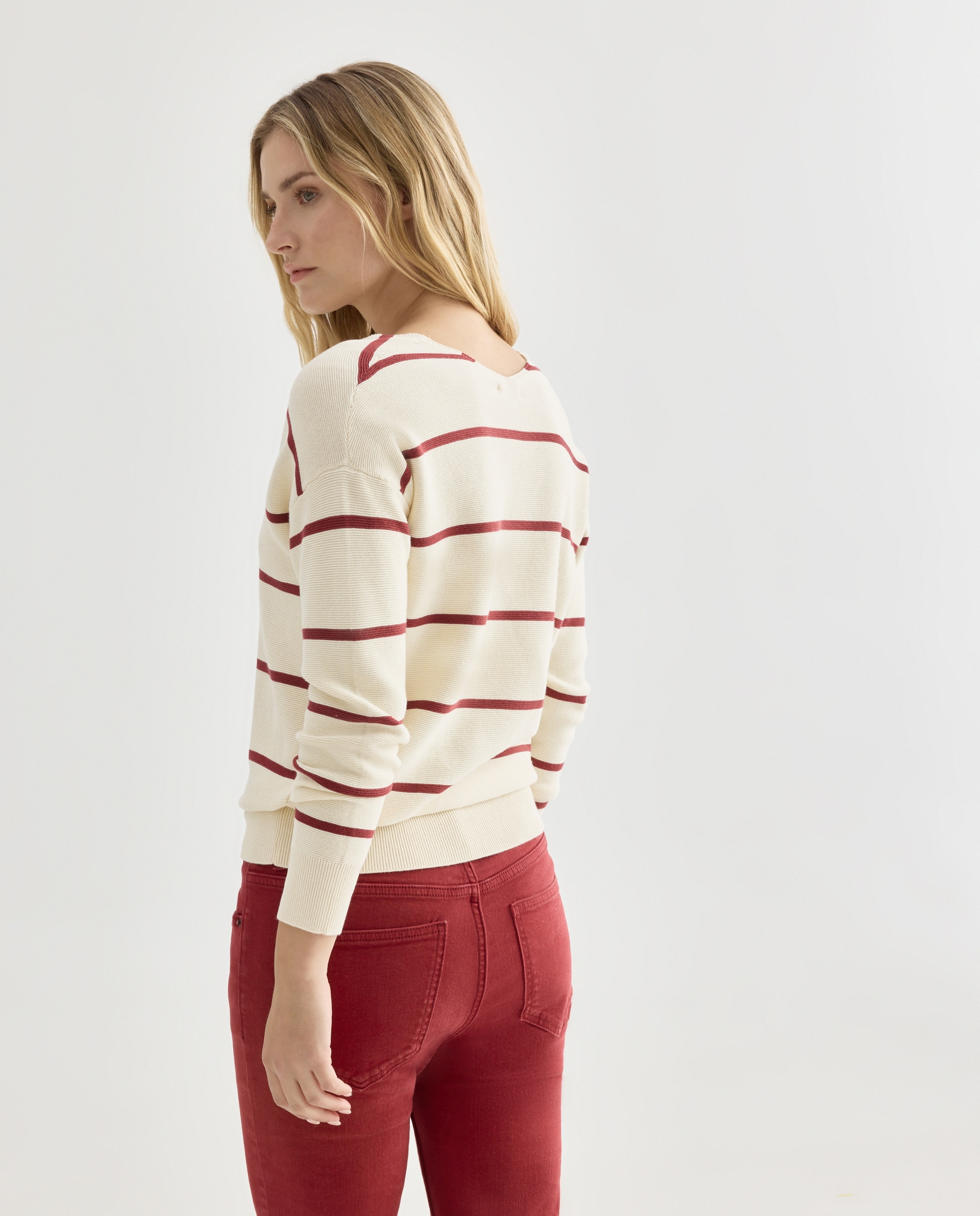 Jersey de mujer básico cuello pico Blanco-3