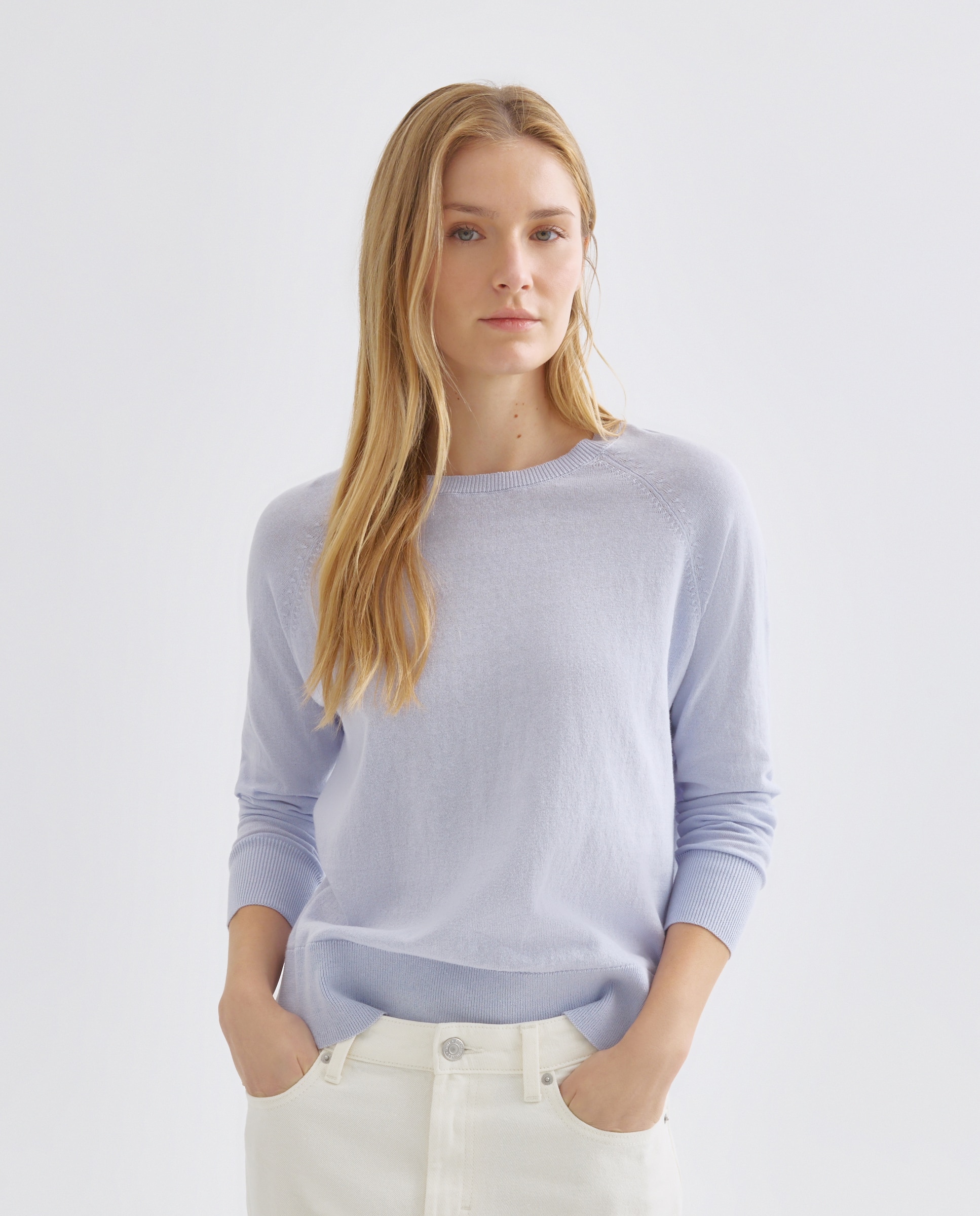 Jersey de mujer de algodón fino cuello caja 410 Azul claro-1