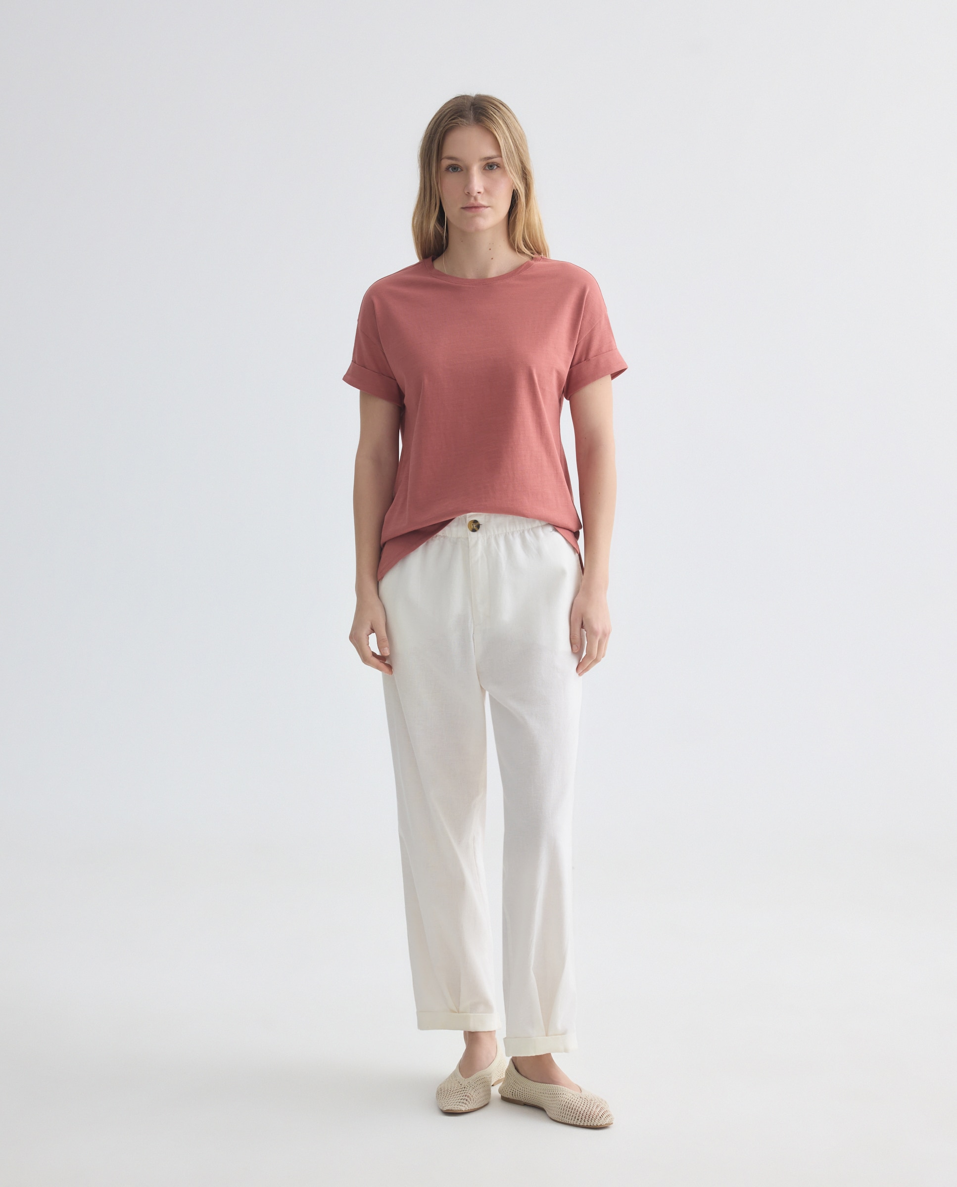 Camiseta básica de mujer cuello caja 230 Rosa oscuro-2