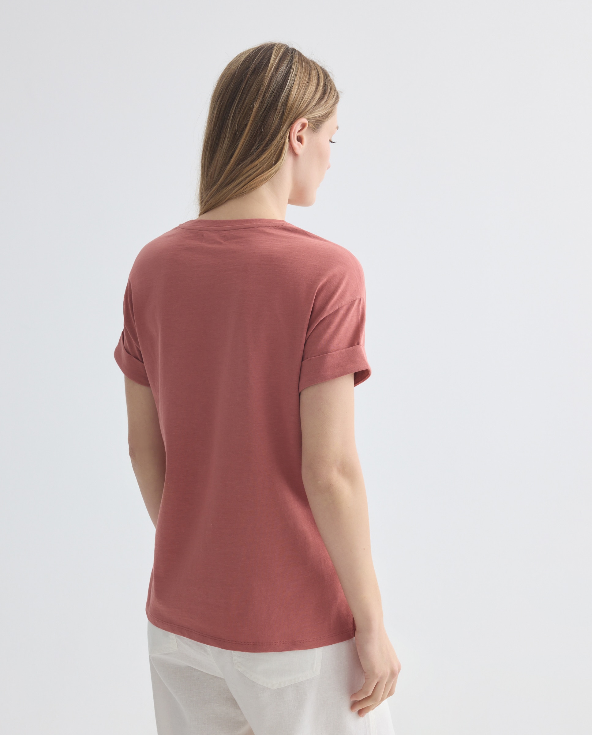 Camiseta básica de mujer cuello caja 230 Rosa oscuro-3